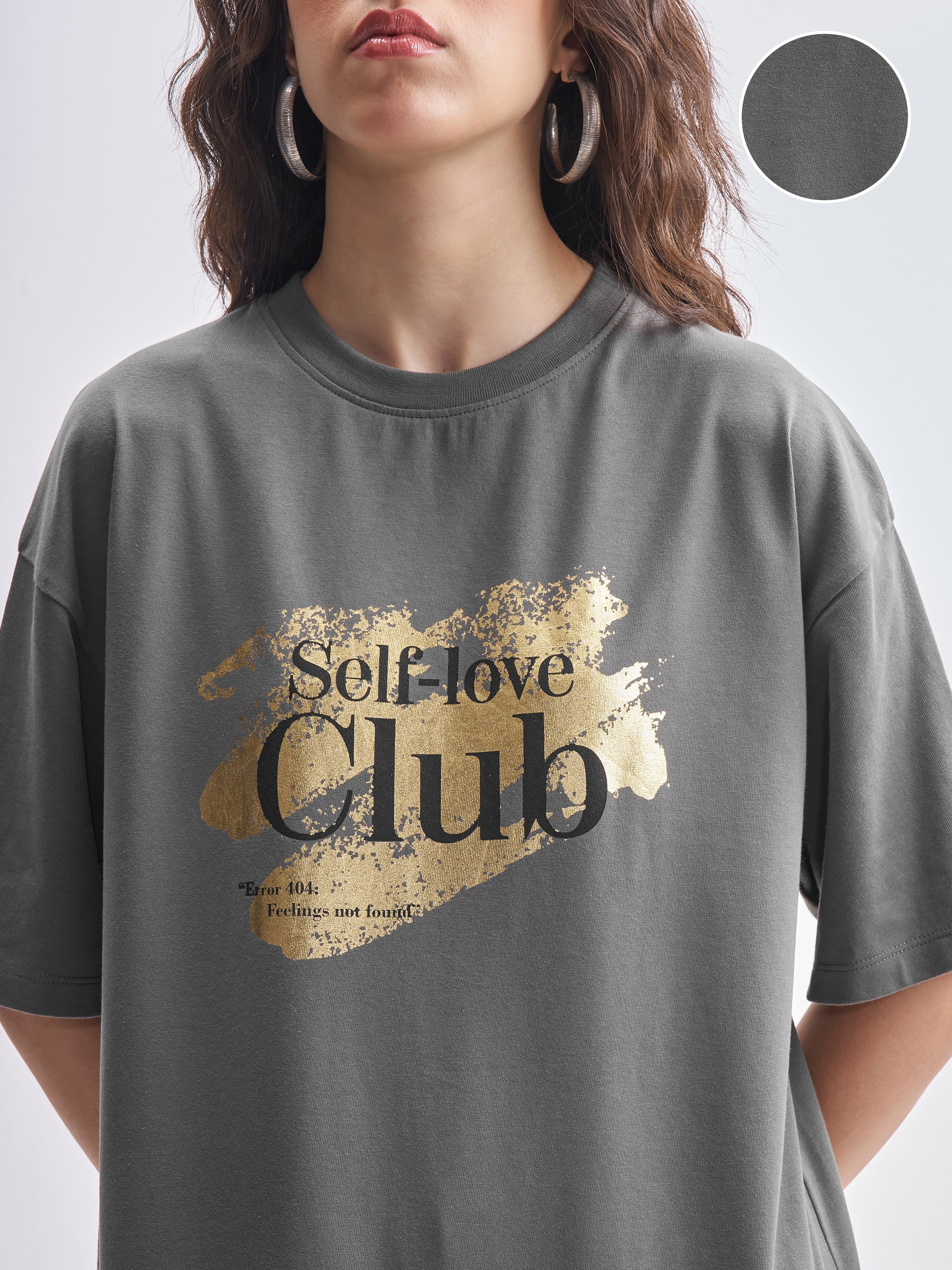 Tokyo Talkies Women Grey Printed Round Neck Oversized Fit T-Shirt - Grey - Image 5