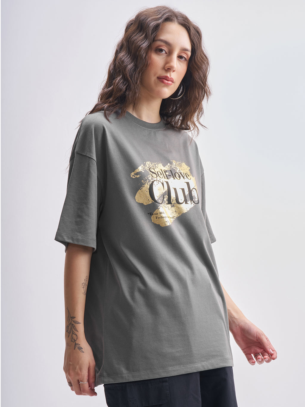 Tokyo Talkies Women Grey Printed Round Neck Oversized Fit T-Shirt - Grey - Image 6