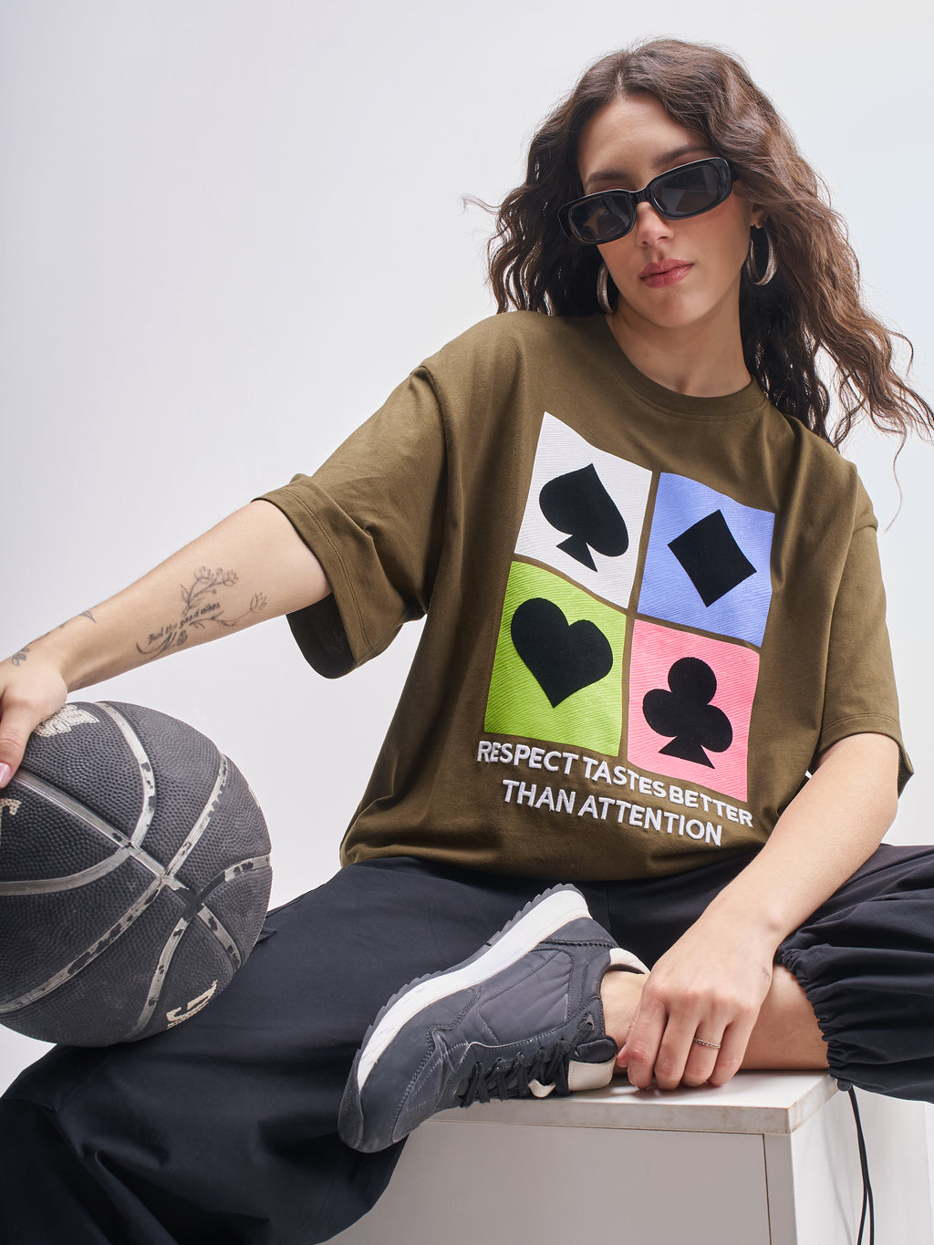 Tokyo Talkies Women Brown Printed Round Neck Oversized Fit T-Shirt - Brown - Image 1