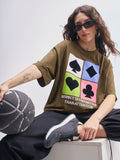 Tokyo Talkies Women Brown Printed Round Neck Oversized Fit T-Shirt - Brown - Image 1
