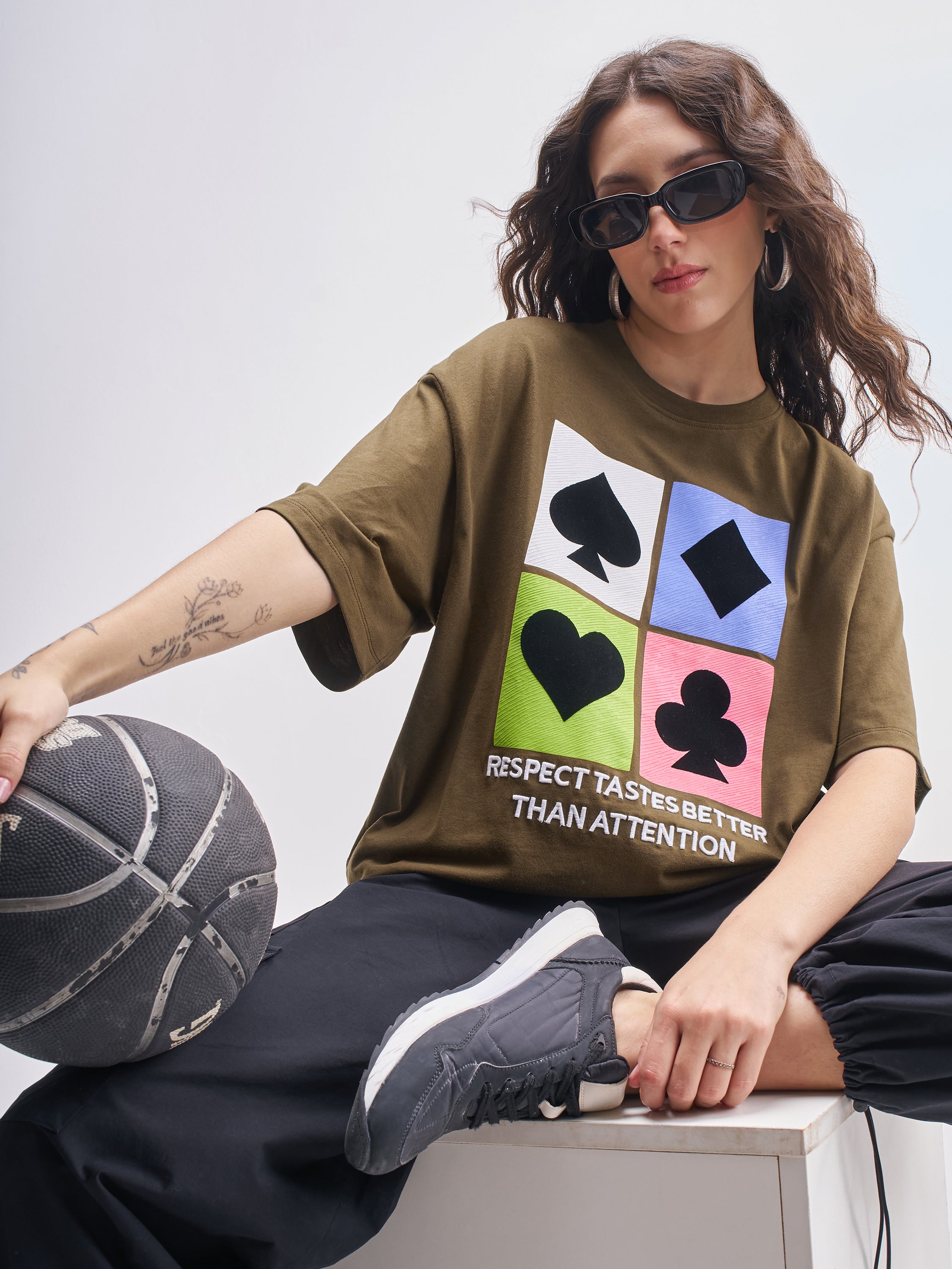 Tokyo Talkies Women Brown Printed Round Neck Oversized Fit T-Shirt - Brown - Image 1