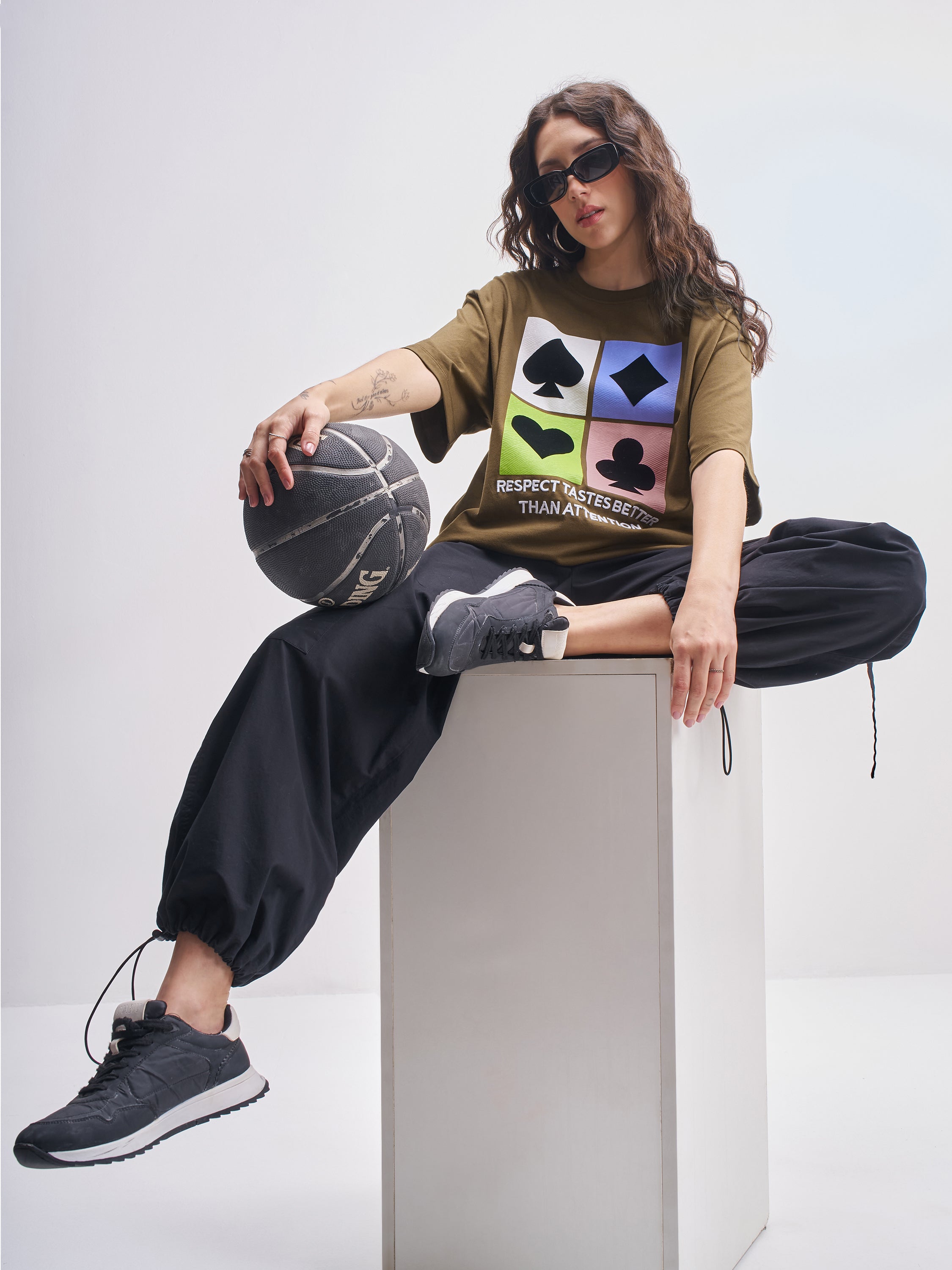 Tokyo Talkies Women Brown Printed Round Neck Oversized Fit T-Shirt - Brown - Image 2