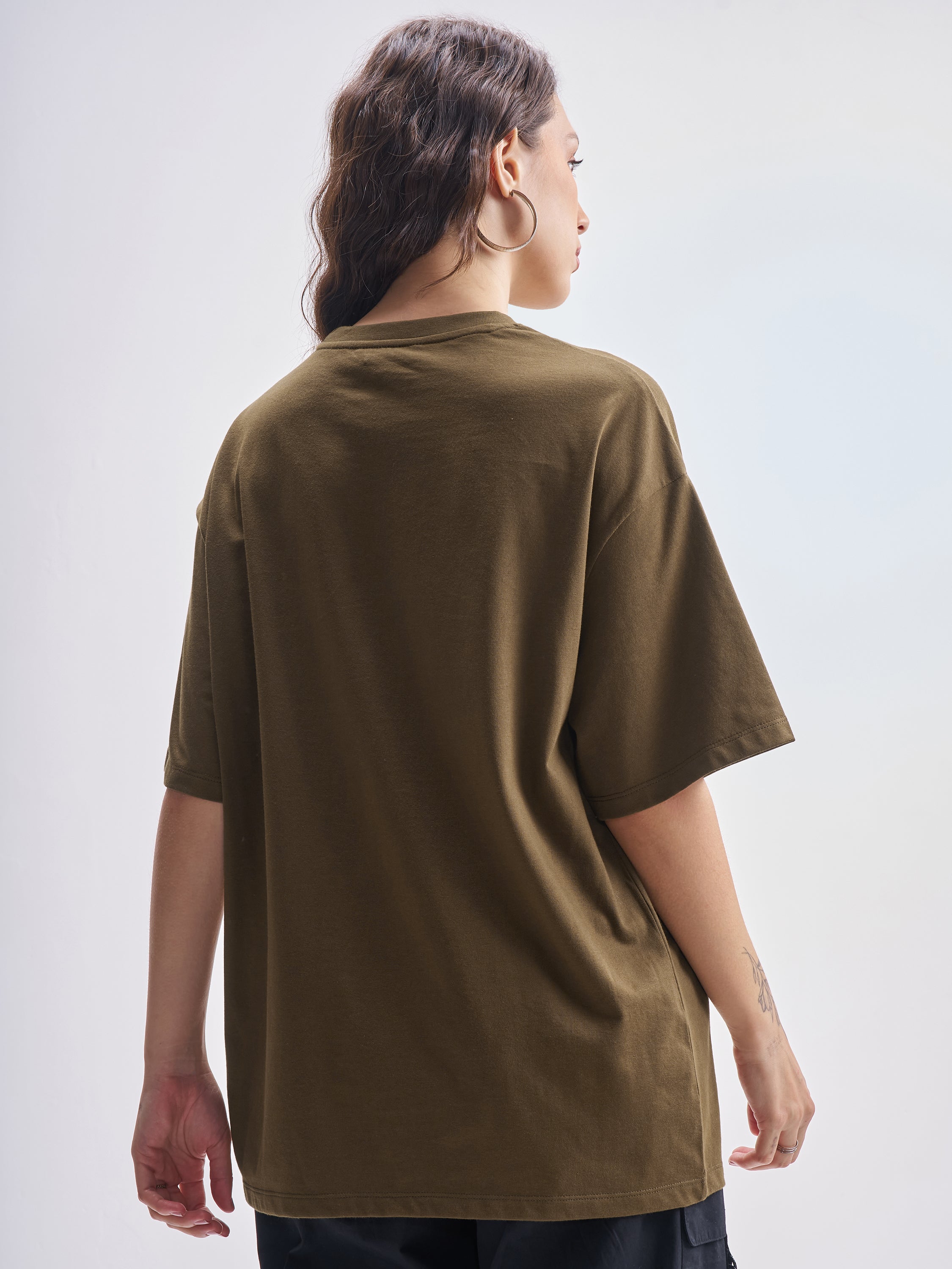 Tokyo Talkies Women Brown Printed Round Neck Oversized Fit T-Shirt - Brown - Image 3
