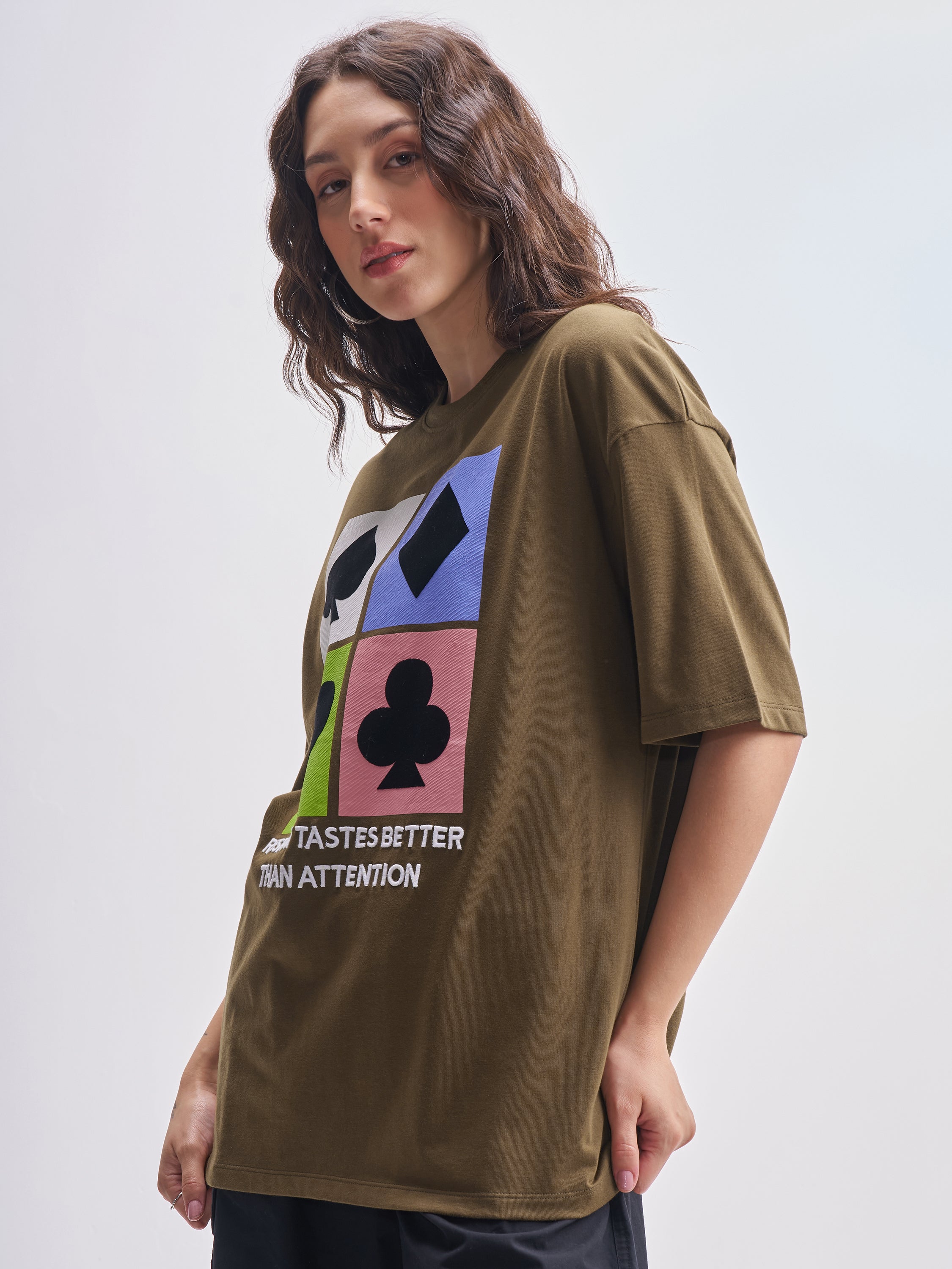 Tokyo Talkies Women Brown Printed Round Neck Oversized Fit T-Shirt - Brown - Image 4