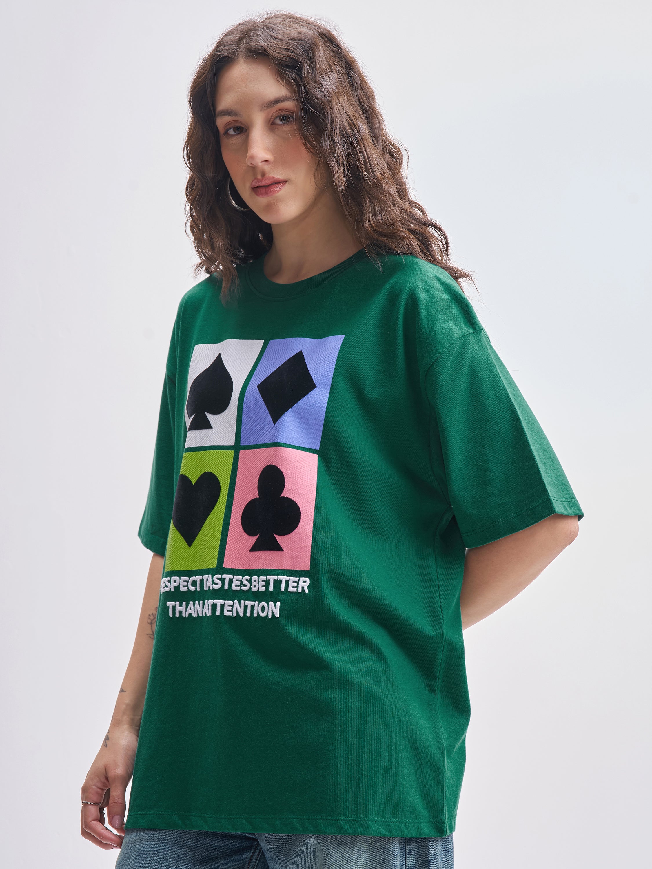 Tokyo Talkies Women Green Printed Round Neck Oversized Fit T-Shirt - Green - Image 4