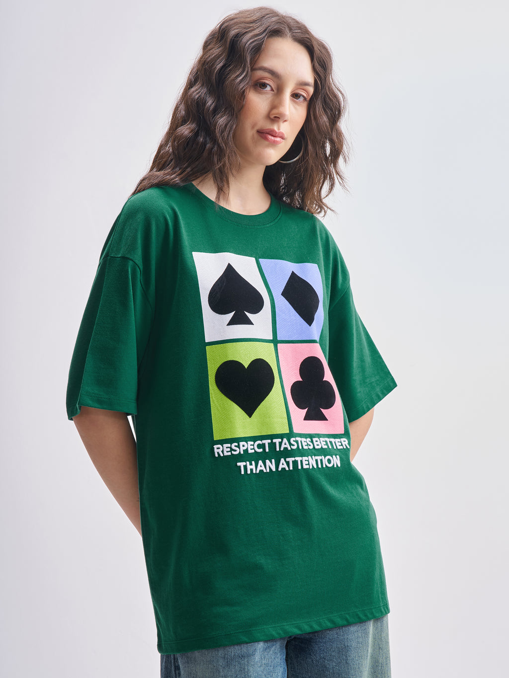 Tokyo Talkies Women Green Printed Round Neck Oversized Fit T-Shirt - Green - Image 6
