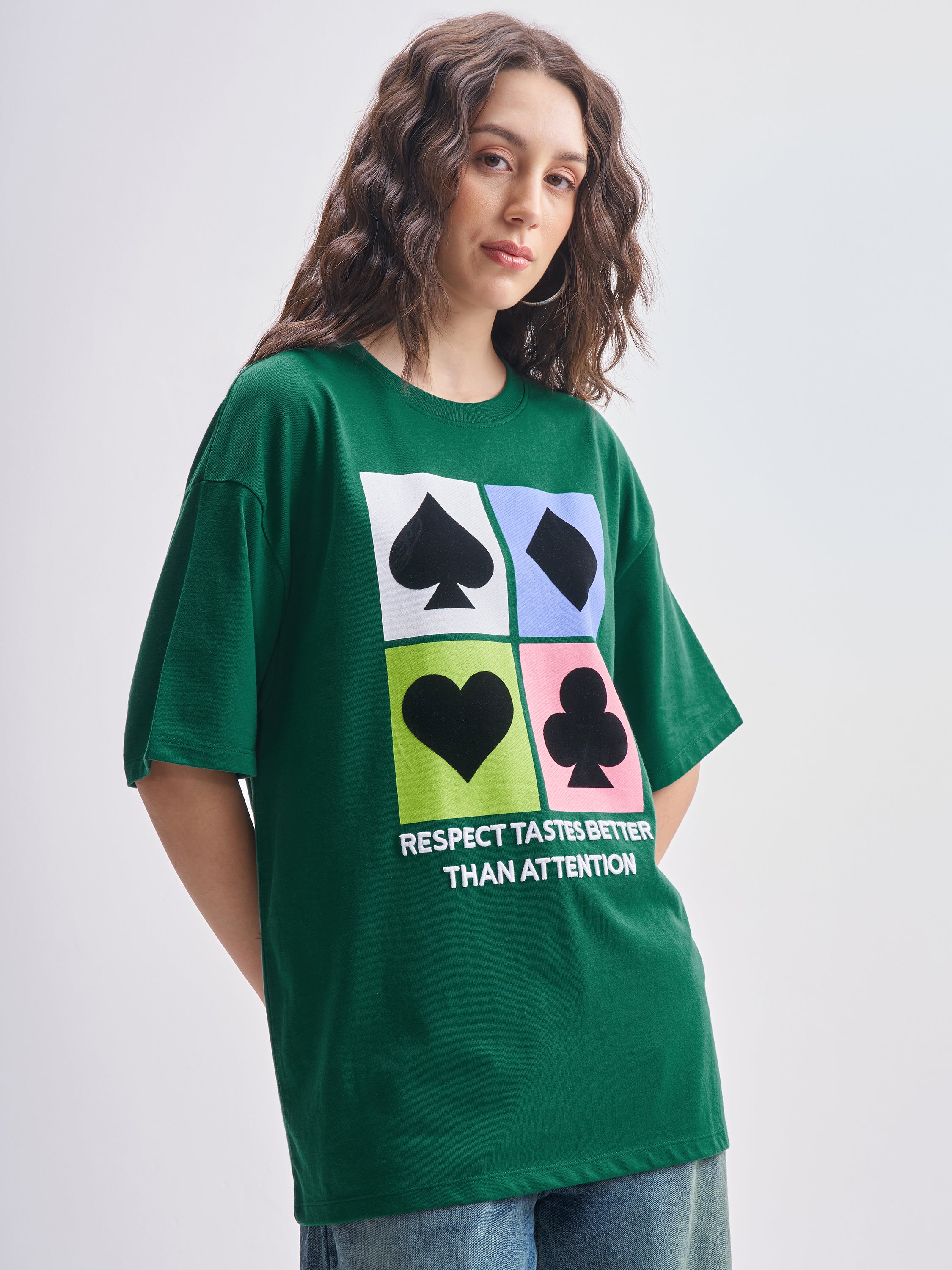 Tokyo Talkies Women Green Printed Round Neck Oversized Fit T-Shirt - Green - Image 6