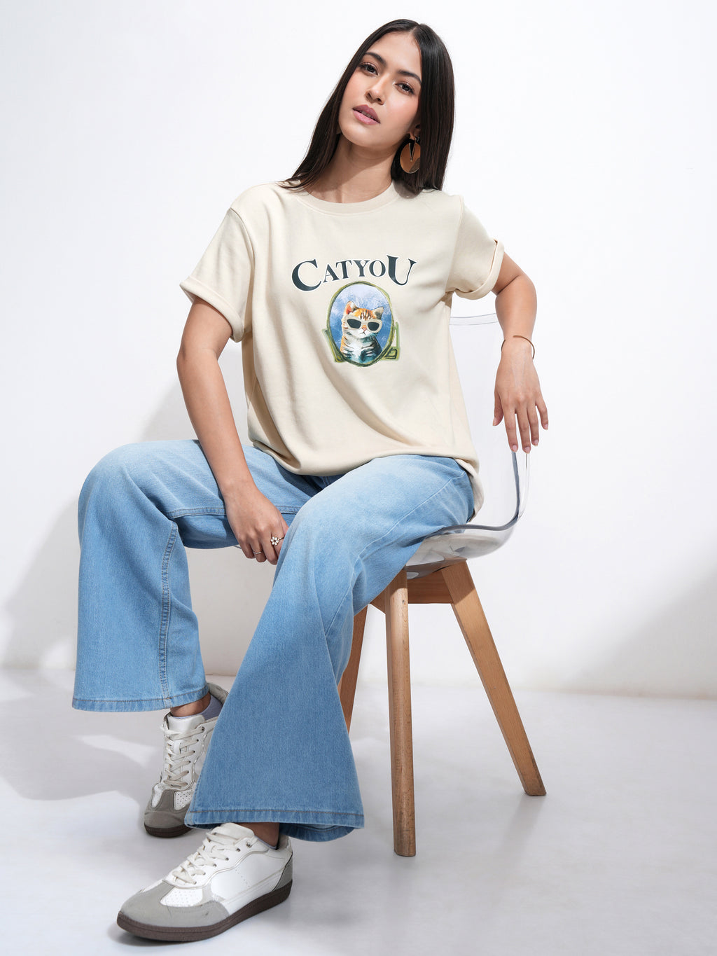 Tokyo Talkies Women Beige Printed Round Neck T-Shirt - Beige - Image 2