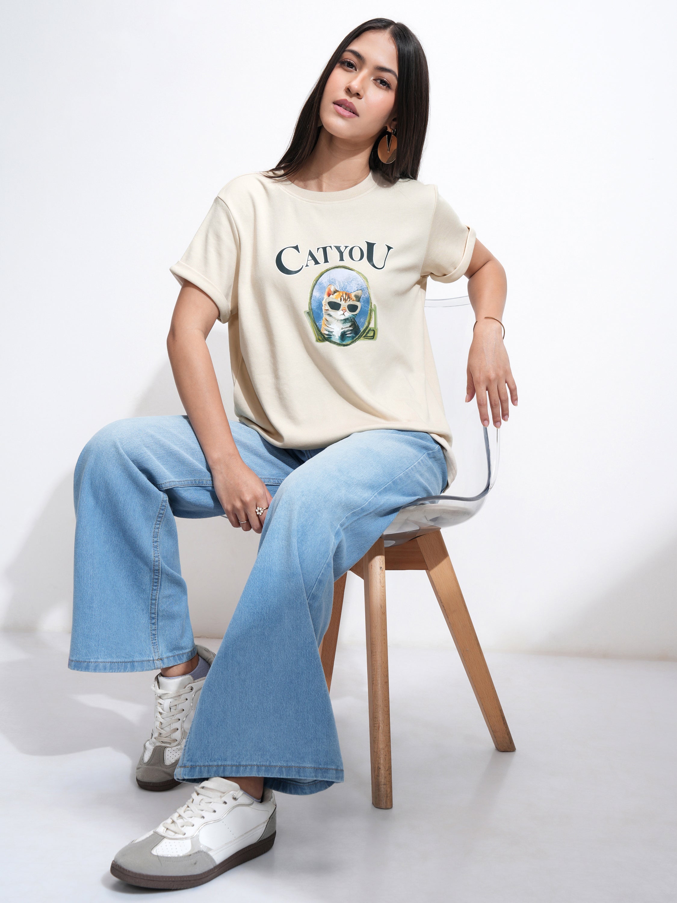 Tokyo Talkies Women Beige Printed Round Neck T-Shirt - Beige - Image 2