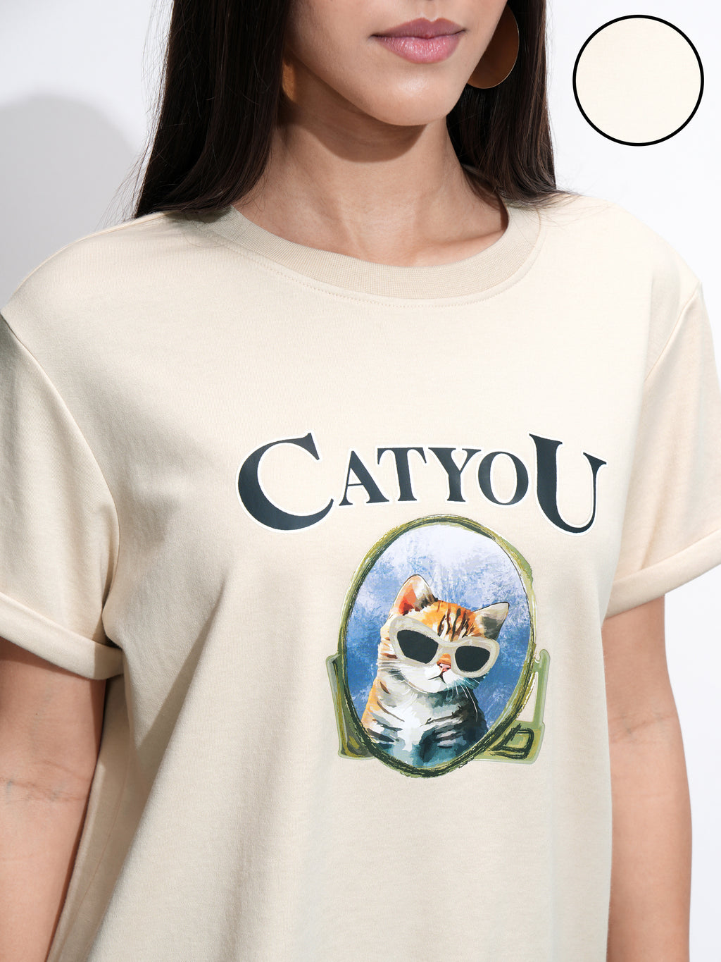 Tokyo Talkies Women Beige Printed Round Neck T-Shirt - Beige - Image 5