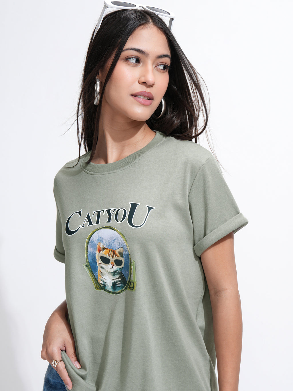 Tokyo Talkies Women Olive Printed Round Neck T-Shirt - Olive - Image 1