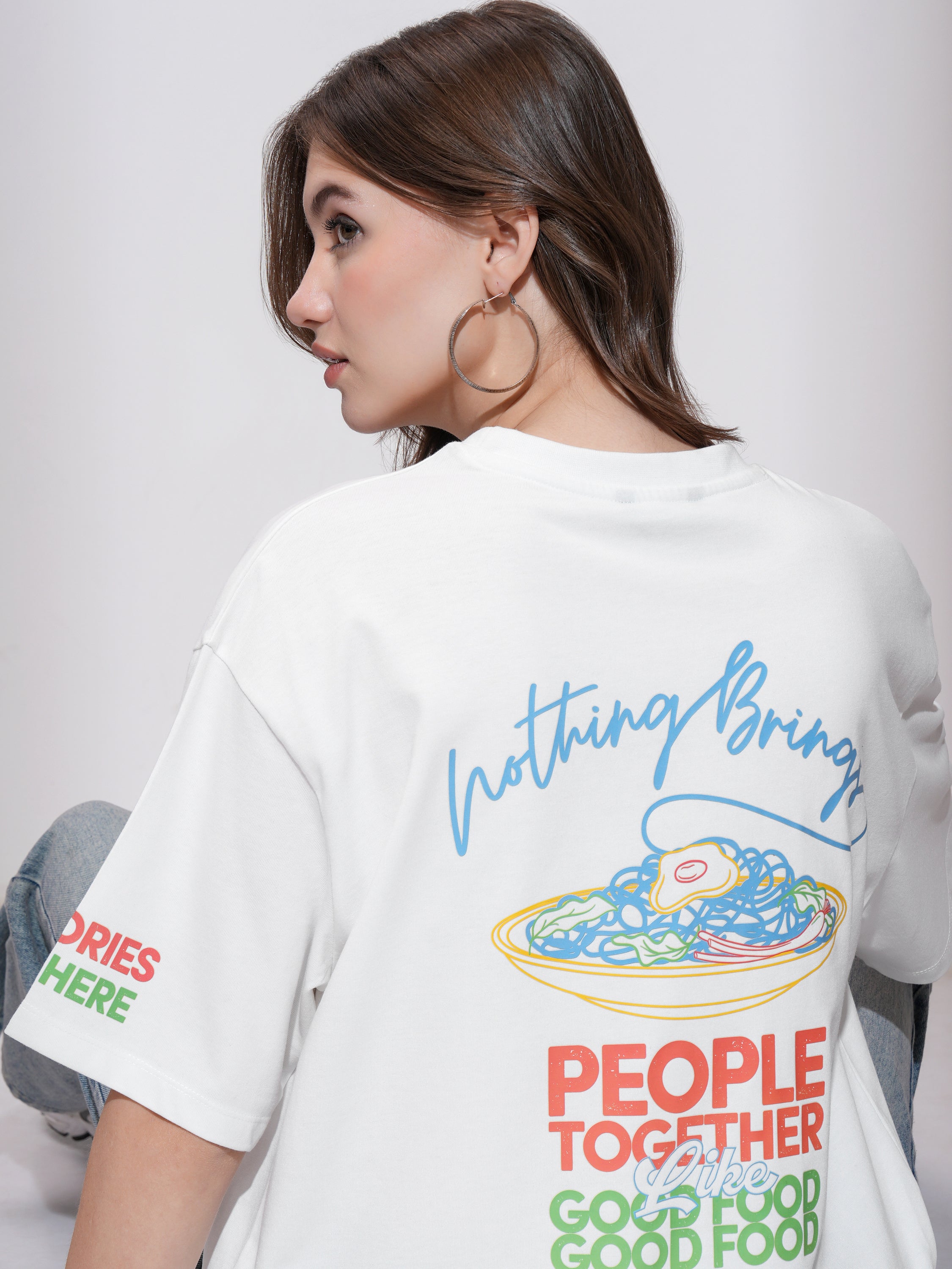 Tokyo Talkies Women White Printed Round Neck Oversized Fit T-Shirt - White - Image 1