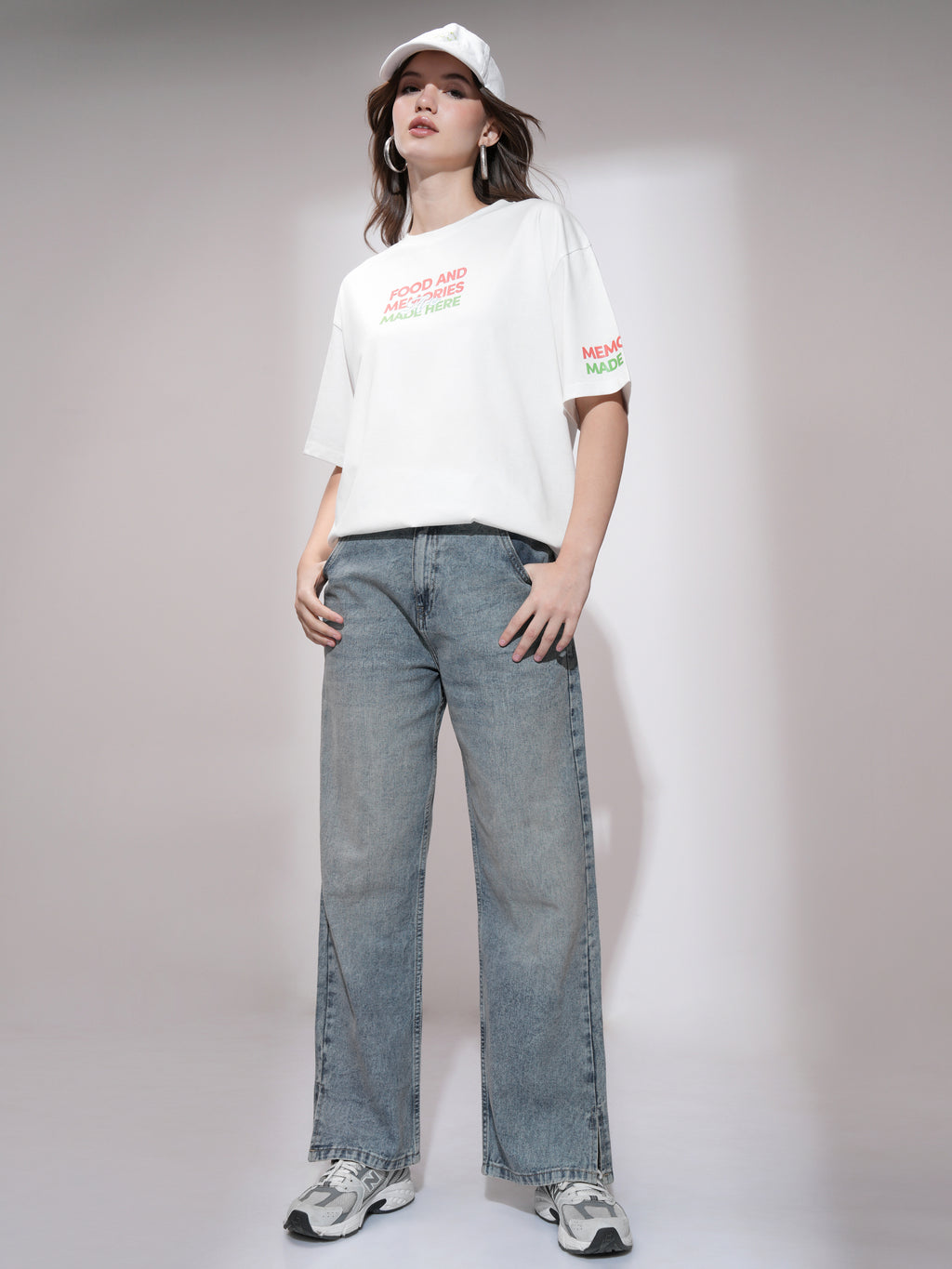 Tokyo Talkies Women White Printed Round Neck Oversized Fit T-Shirt - White - Image 2