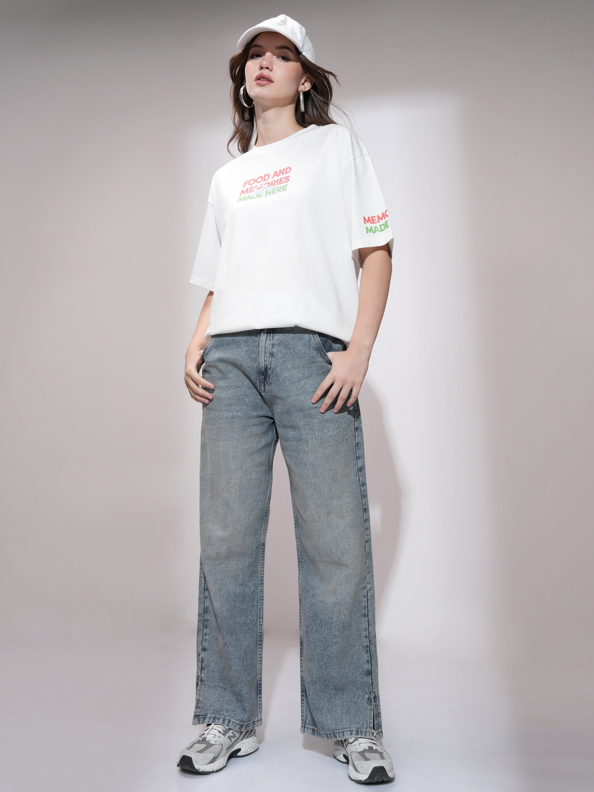 Tokyo Talkies Women White Printed Round Neck Oversized Fit T-Shirt - White - Image 2