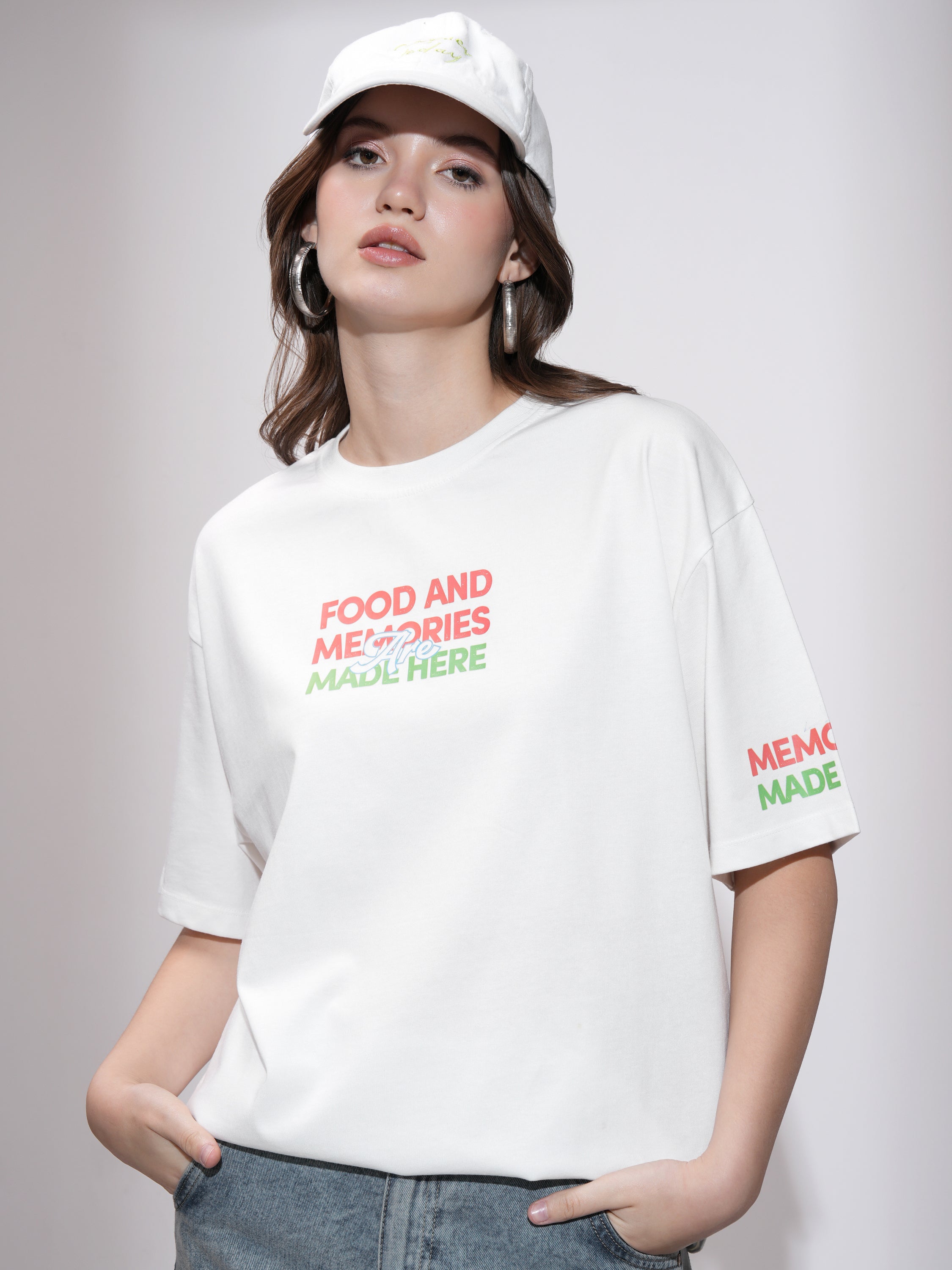 Tokyo Talkies Women White Printed Round Neck Oversized Fit T-Shirt - White - Image 3