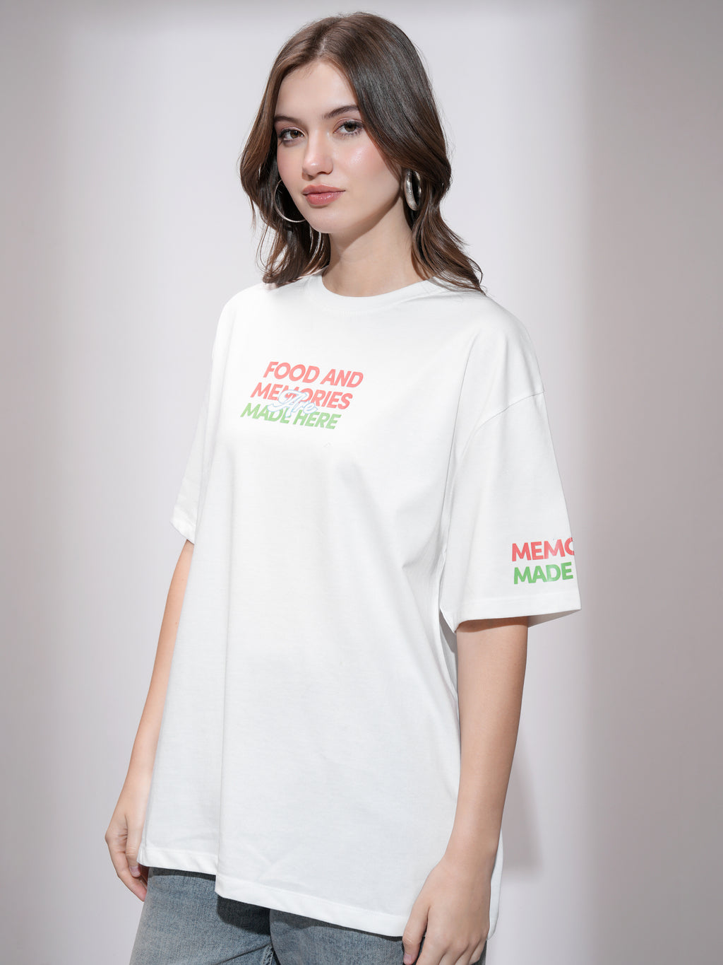 Tokyo Talkies Women White Printed Round Neck Oversized Fit T-Shirt - White - Image 4