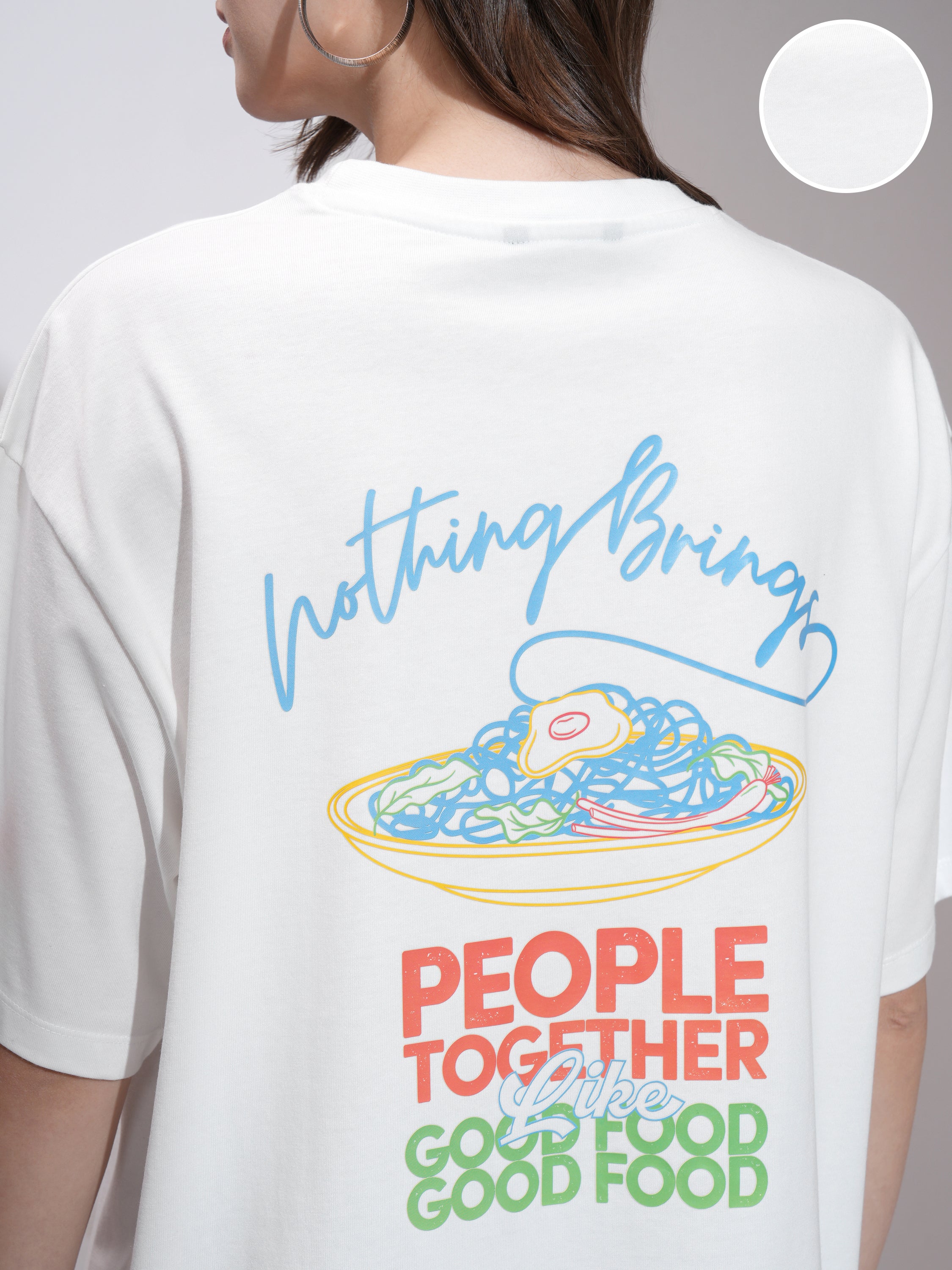 Tokyo Talkies Women White Printed Round Neck Oversized Fit T-Shirt - White - Image 5