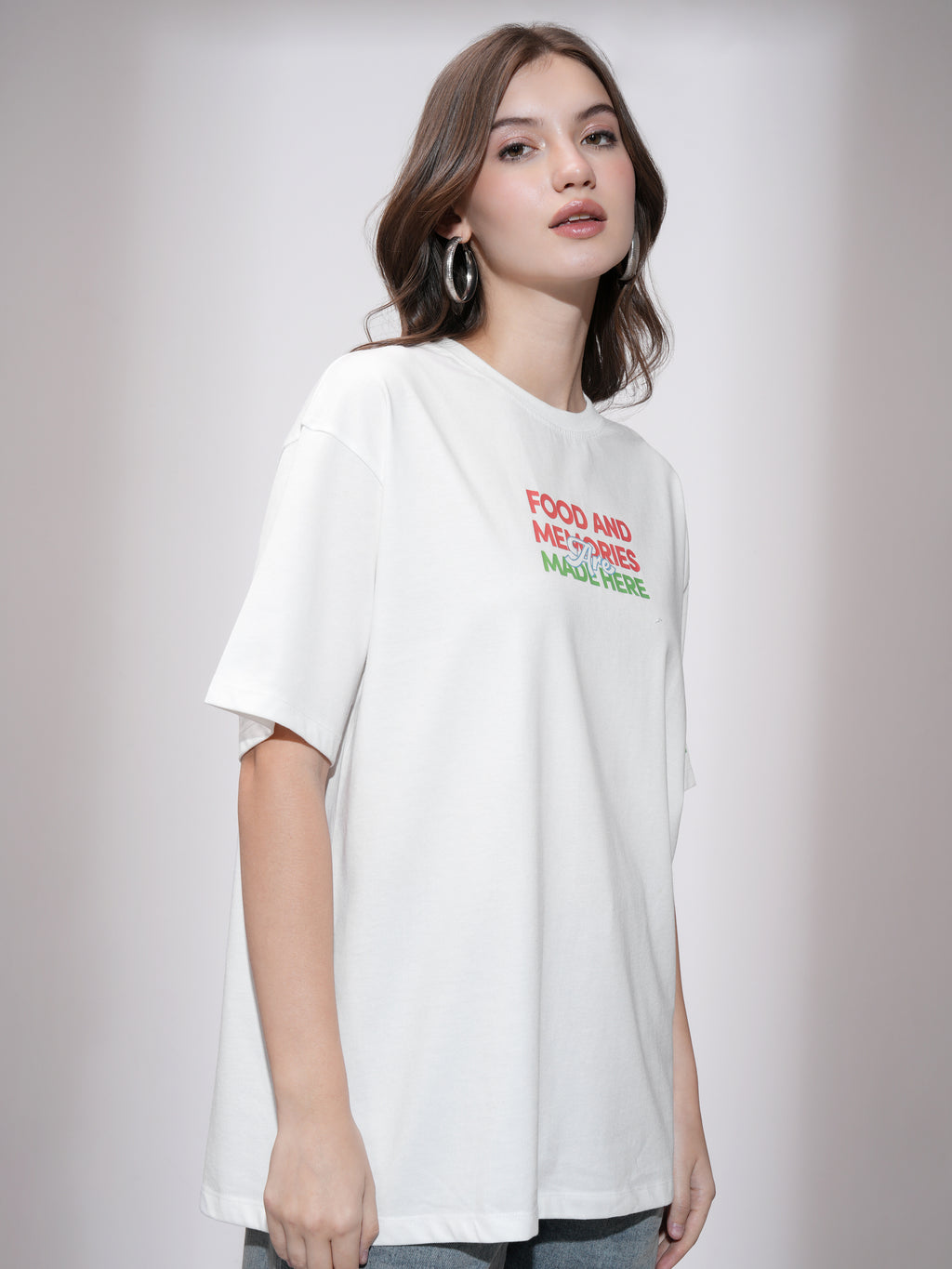 Tokyo Talkies Women White Printed Round Neck Oversized Fit T-Shirt - White - Image 6