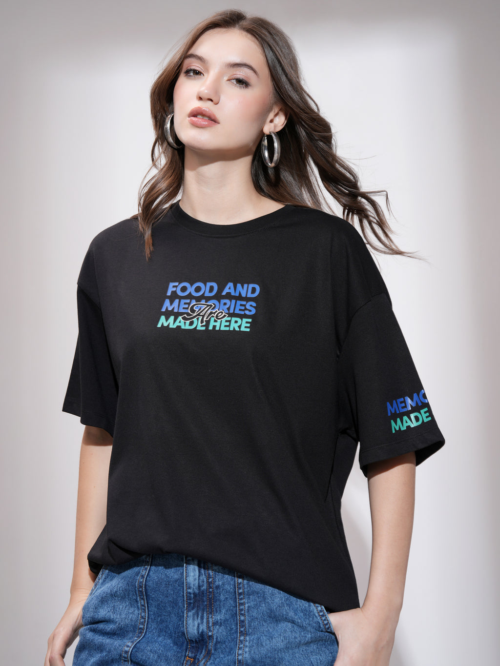 Tokyo Talkies Women Black Printed Round Neck Oversized Fit T-Shirt - Black - Image 3