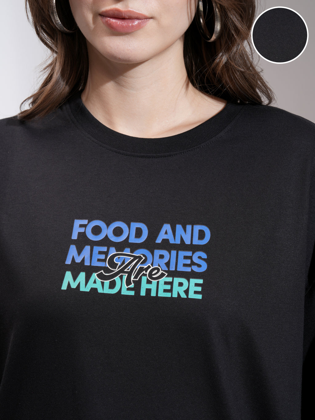 Tokyo Talkies Women Black Printed Round Neck Oversized Fit T-Shirt - Black - Image 5