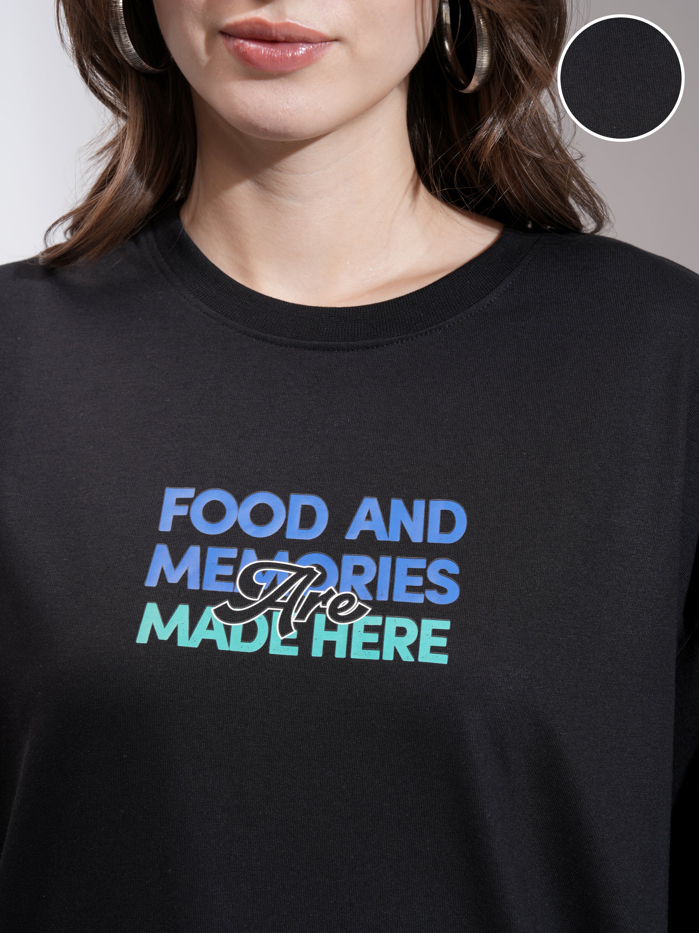 Tokyo Talkies Women Black Printed Round Neck Oversized Fit T-Shirt - Black - Image 5