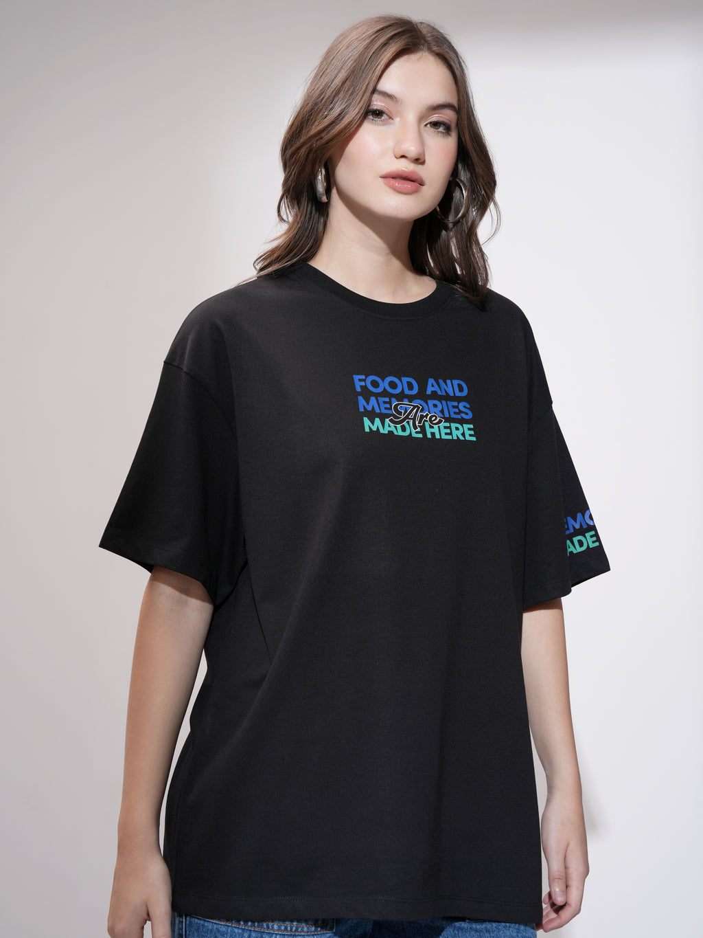 Tokyo Talkies Women Black Printed Round Neck Oversized Fit T-Shirt - Black - Image 6