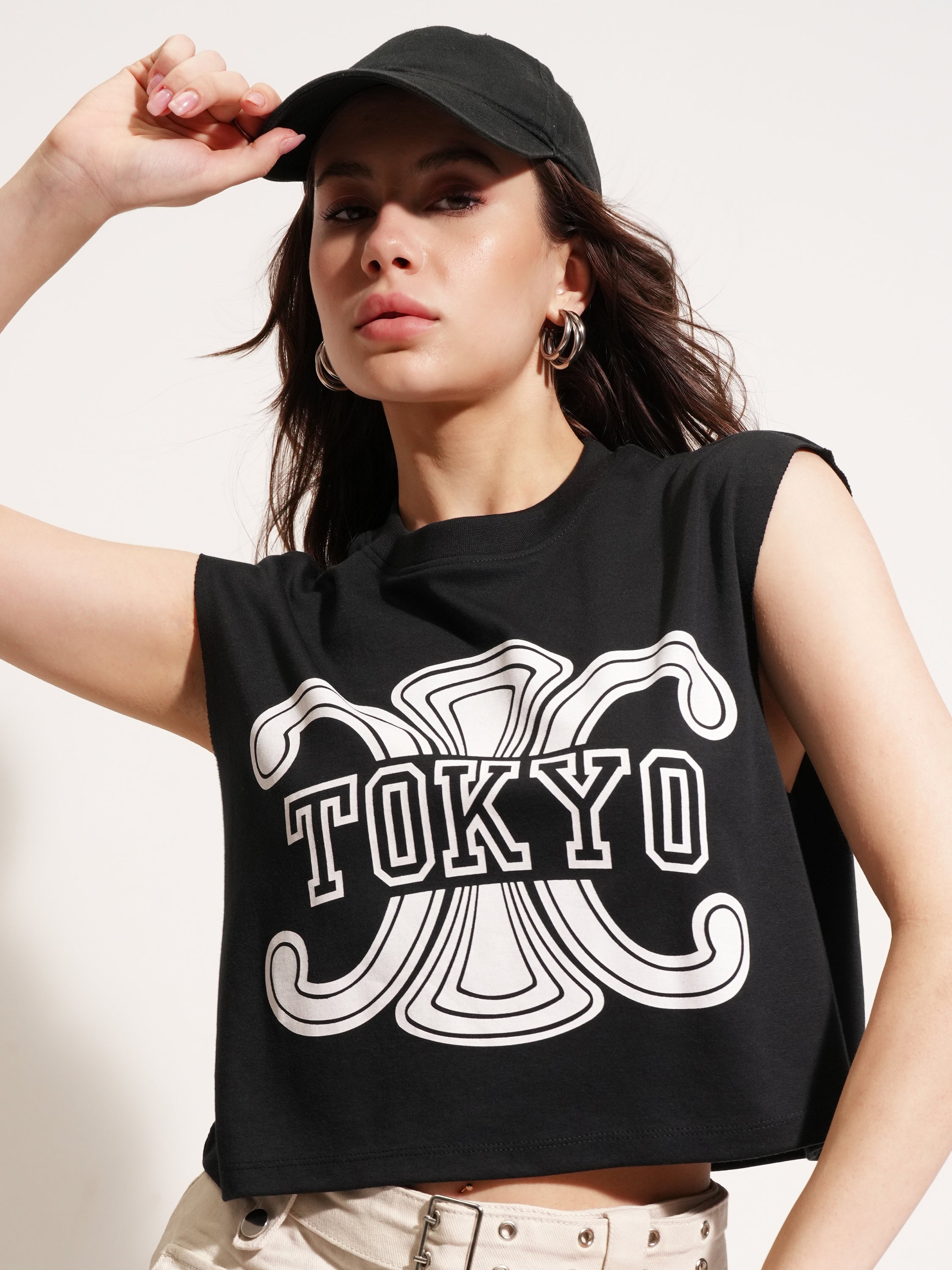 Tokyo Talkies Women Black Printed Round Neck T-Shirt - Black - Image 1