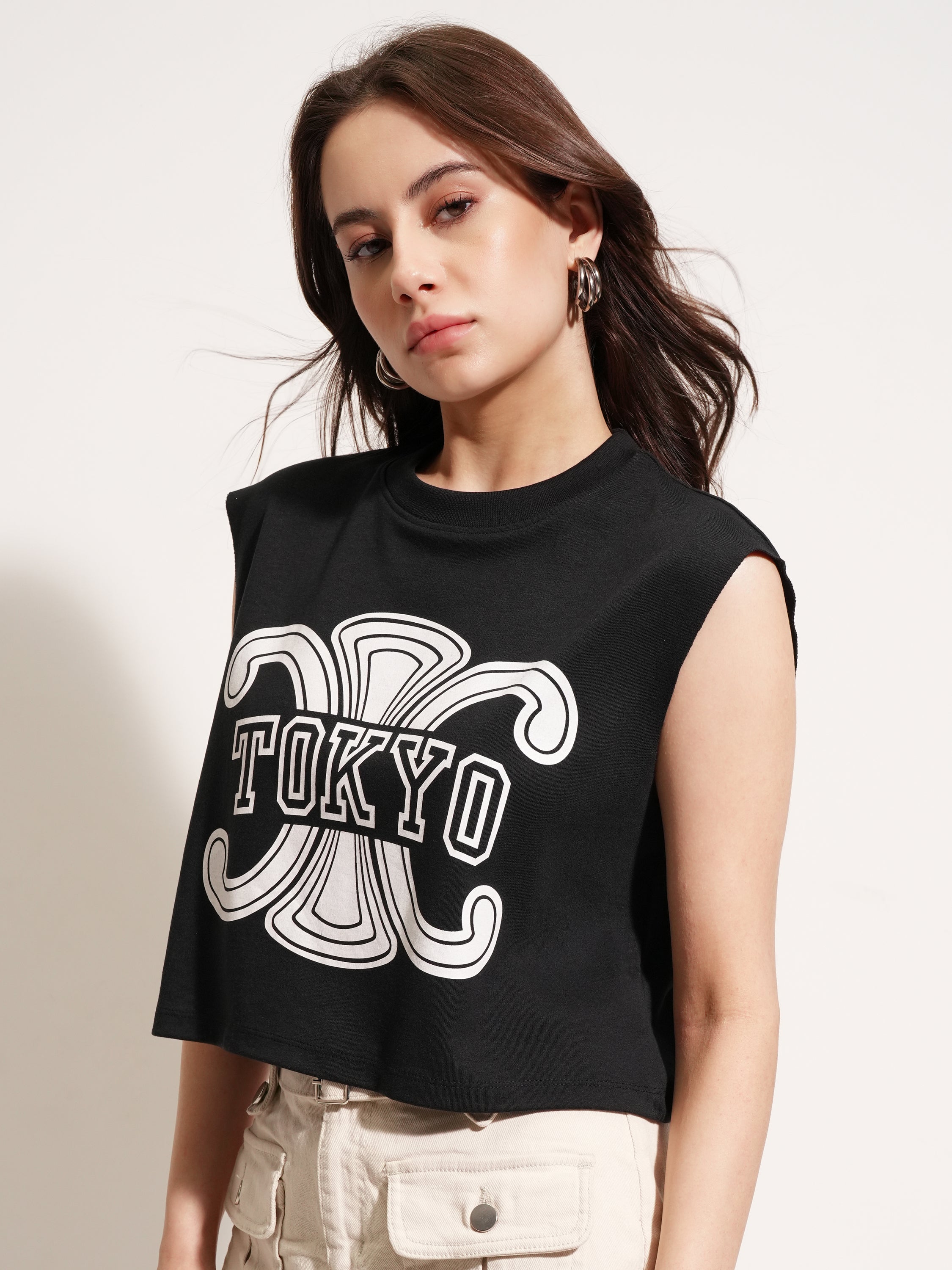Tokyo Talkies Women Black Printed Round Neck T-Shirt - Black - Image 4