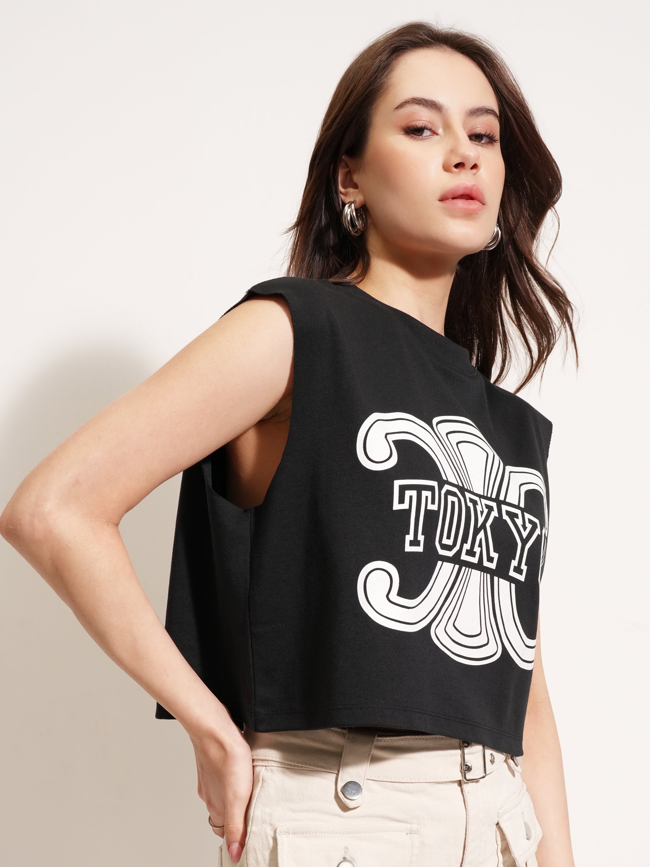 Tokyo Talkies Women Black Printed Round Neck T-Shirt - Black - Image 6