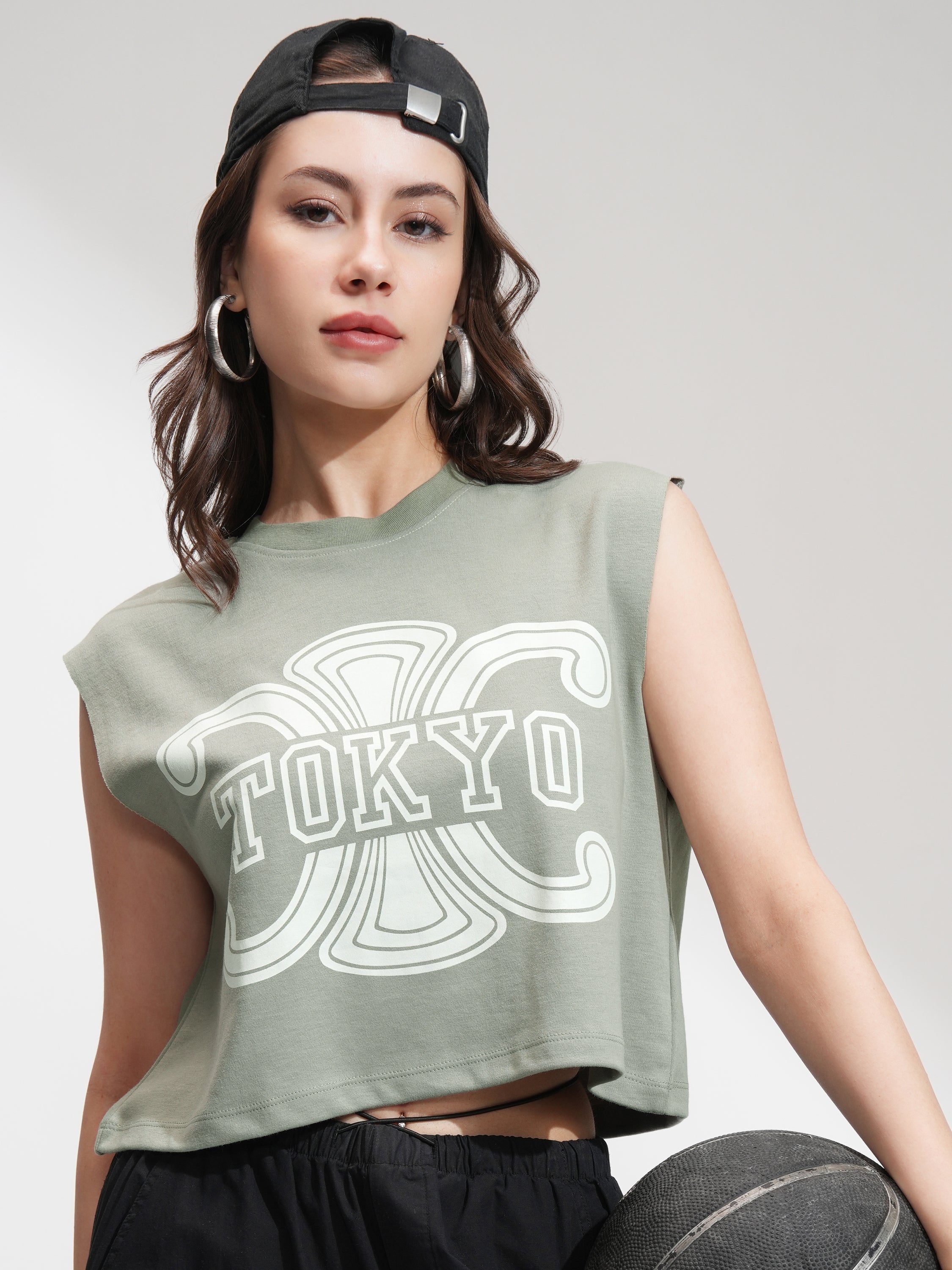 Tokyo Talkies Women Olive Printed Round Neck T-Shirt - Olive - Image 1