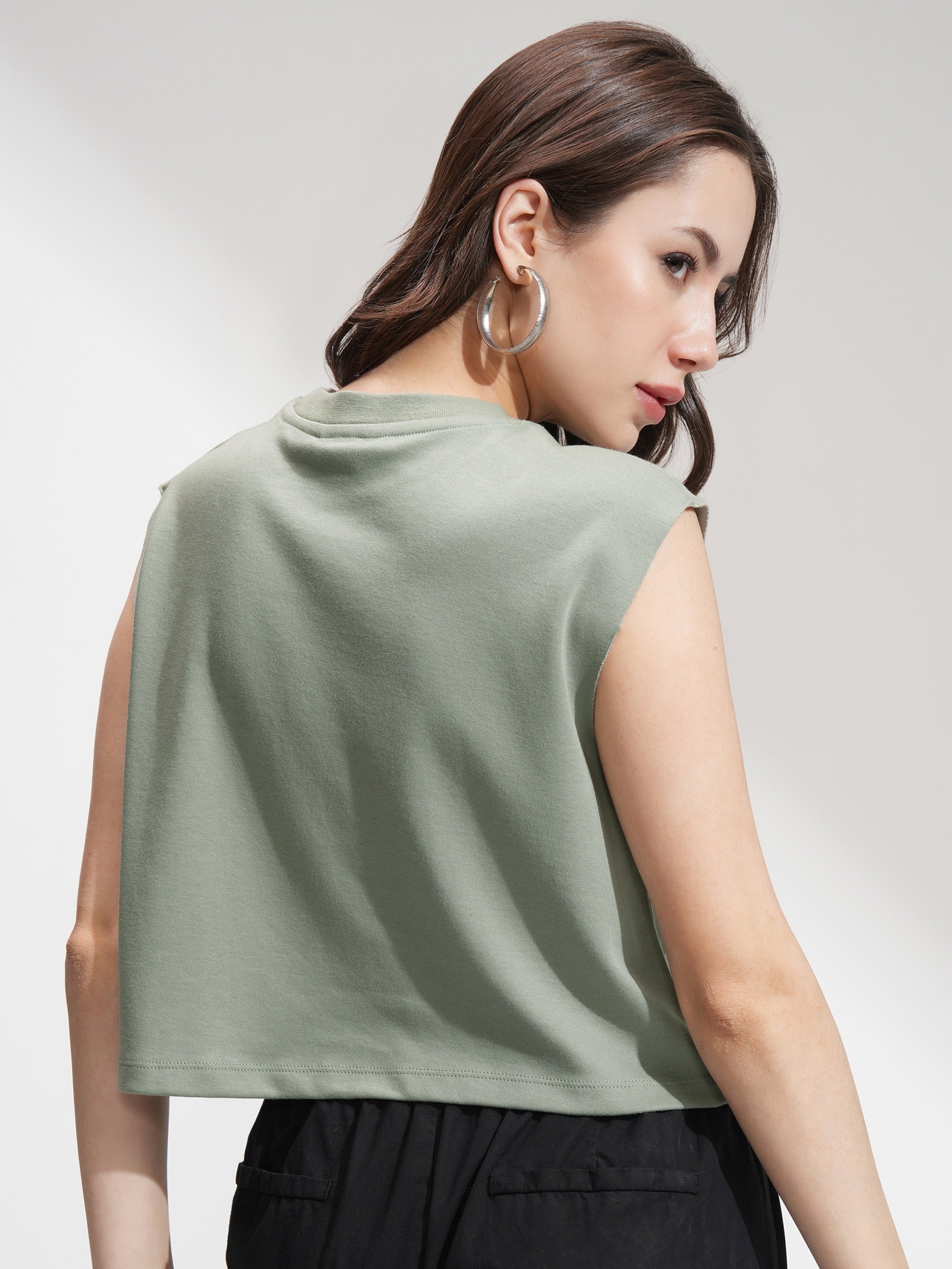 Tokyo Talkies Women Olive Printed Round Neck T-Shirt - Olive - Image 3