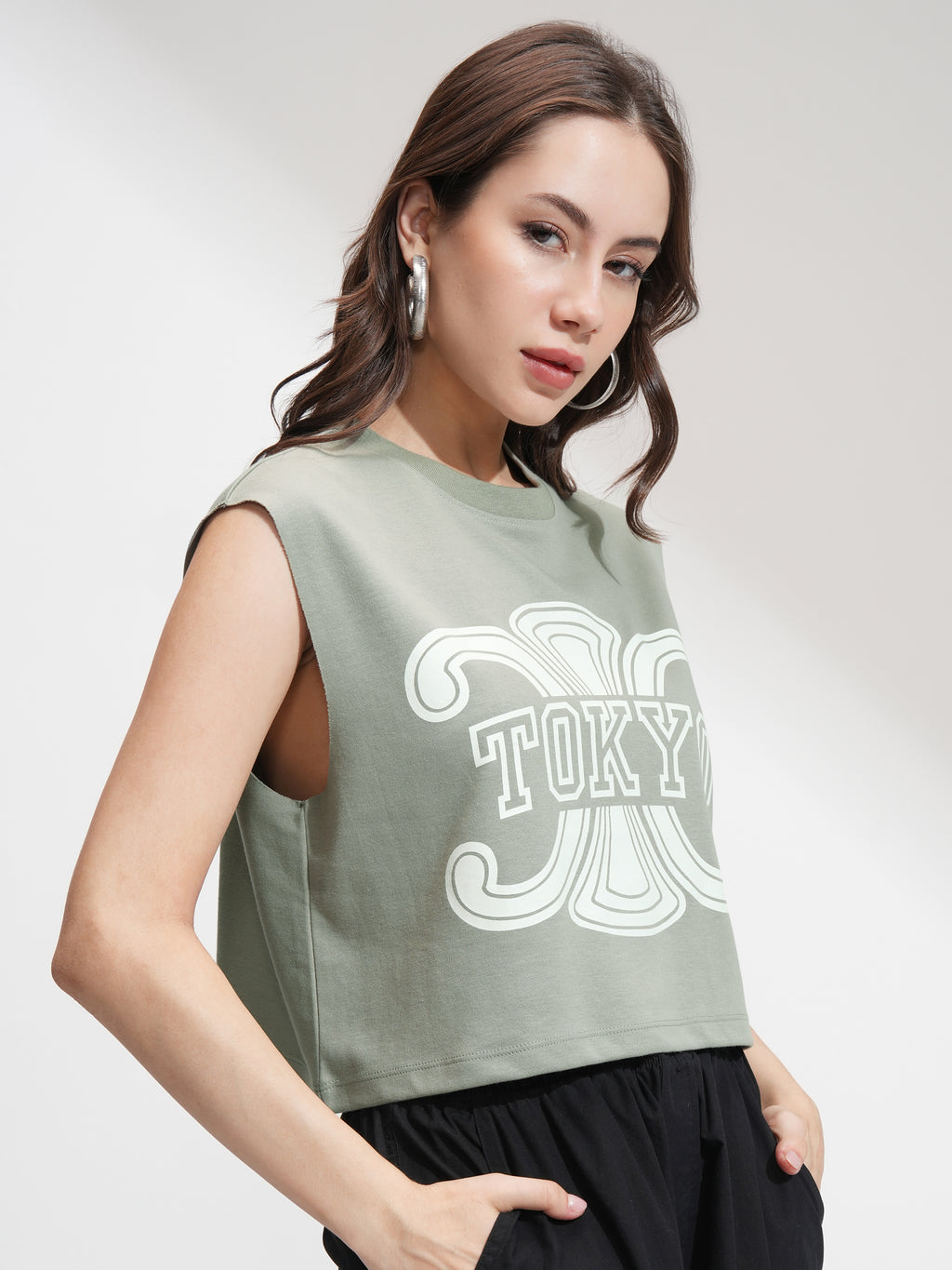 Tokyo Talkies Women Olive Printed Round Neck T-Shirt - Olive - Image 6