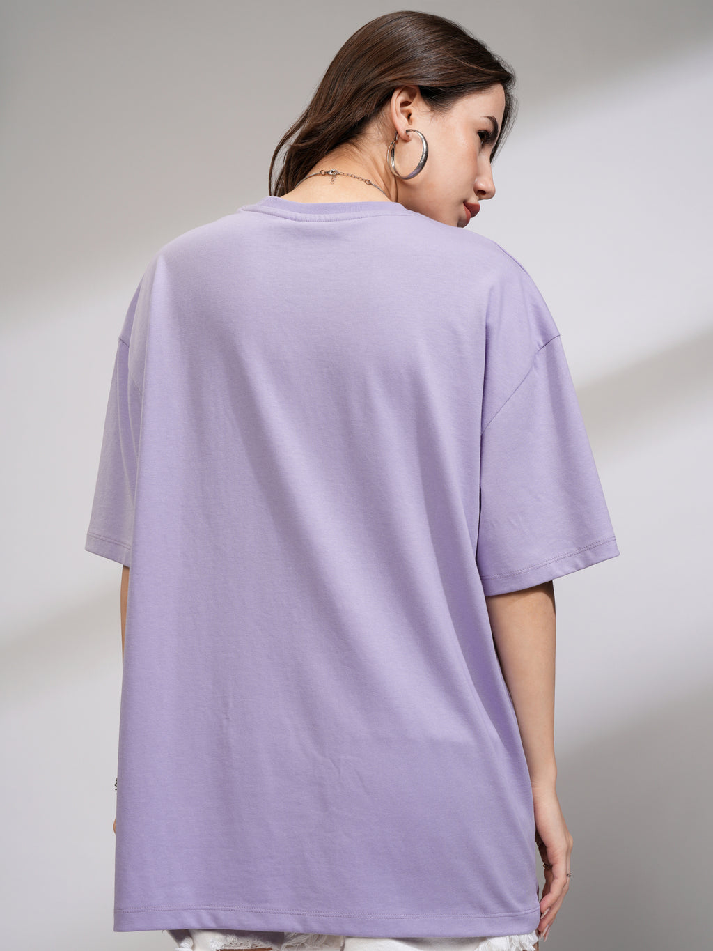 Tokyo Talkies Women Purple Printed Round Neck Oversized Fit T-Shirt - Purple - Image 3