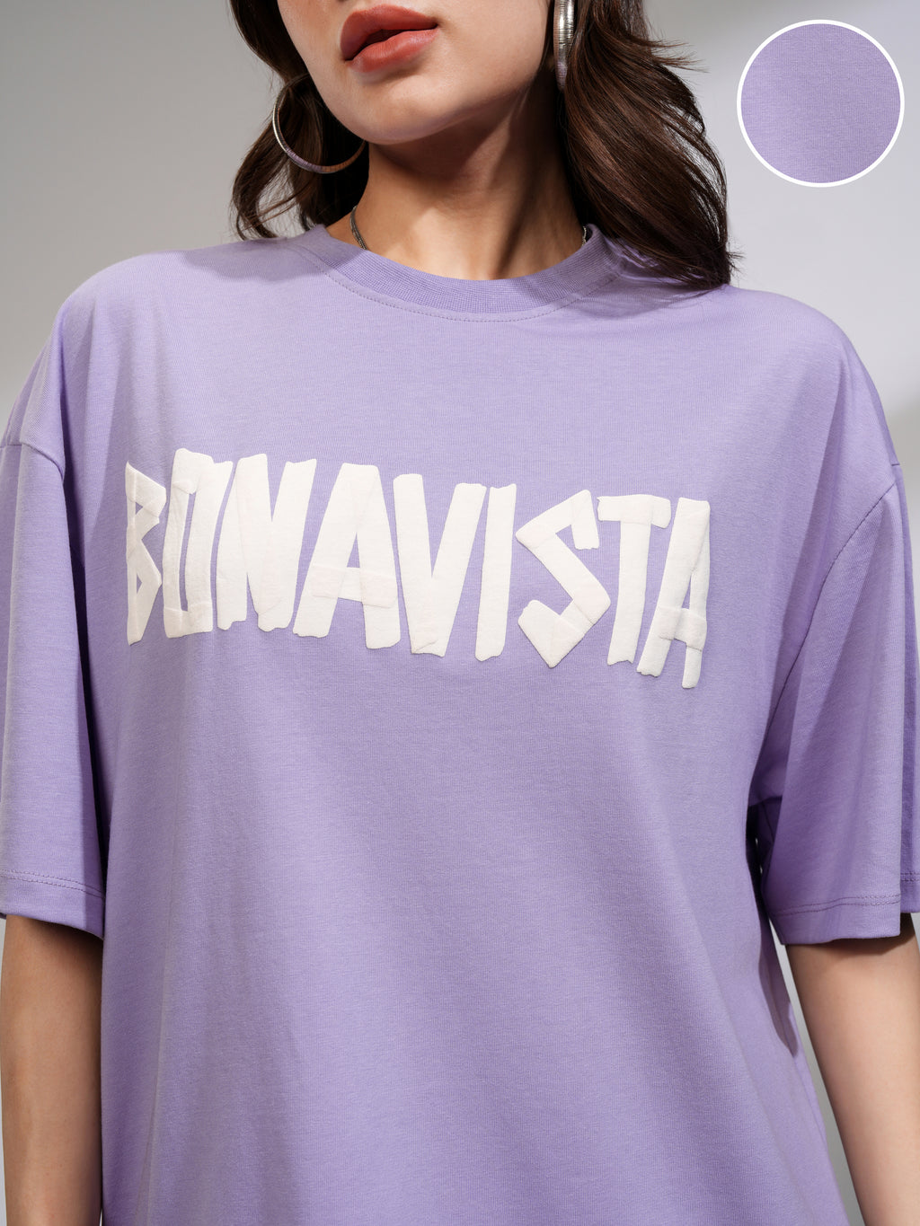 Tokyo Talkies Women Purple Printed Round Neck Oversized Fit T-Shirt - Purple - Image 5