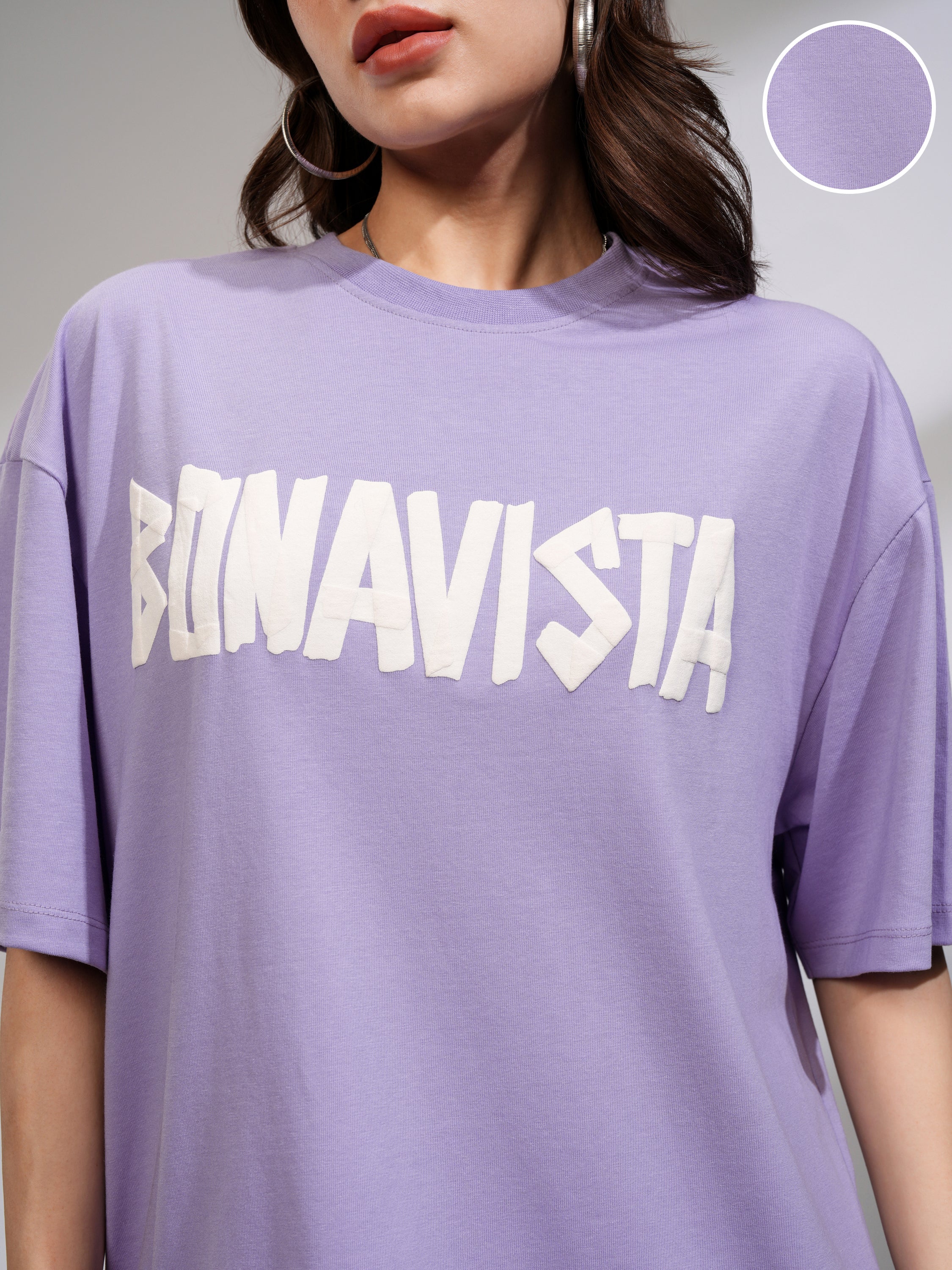 Tokyo Talkies Women Purple Printed Round Neck Oversized Fit T-Shirt - Purple - Image 5
