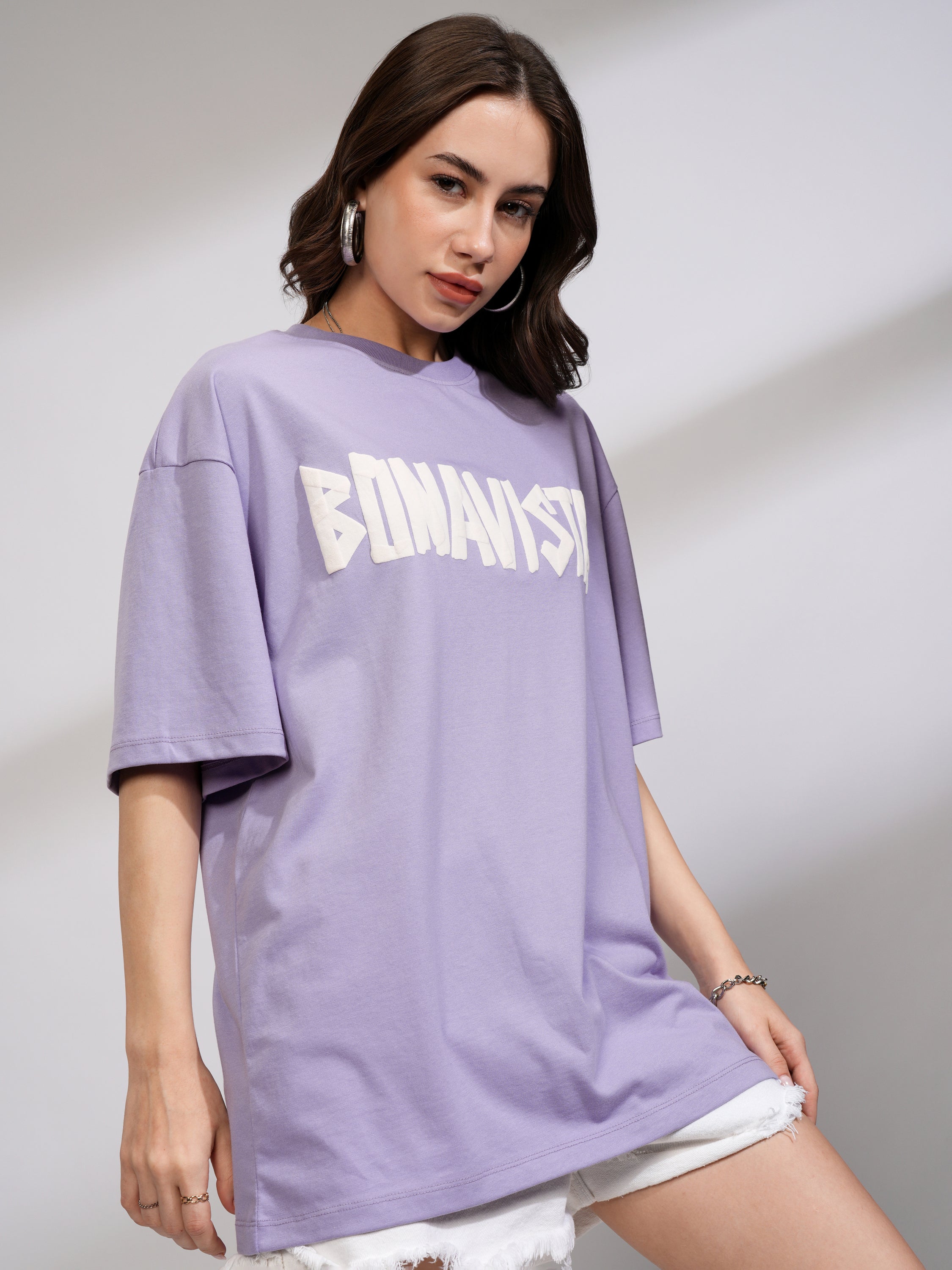 Tokyo Talkies Women Purple Printed Round Neck Oversized Fit T-Shirt - Purple - Image 6