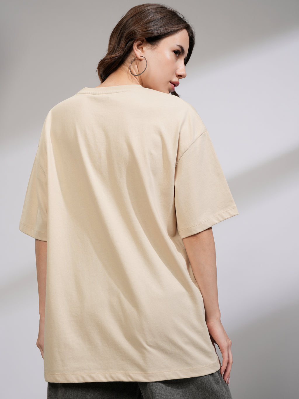 Tokyo Talkies Women Beige Printed Round Neck Oversized Fit T-Shirt - Beige - Image 3