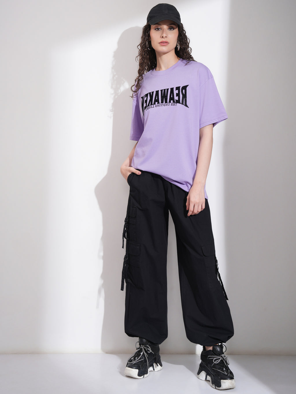 Tokyo Talkies Women Purple Embroidered Round Neck Oversized Fit T-Shirt - Purple - Image 2