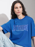 Tokyo Talkies Women Blue Embroidered Round Neck Oversized Fit T-Shirt - Blue - Image 1