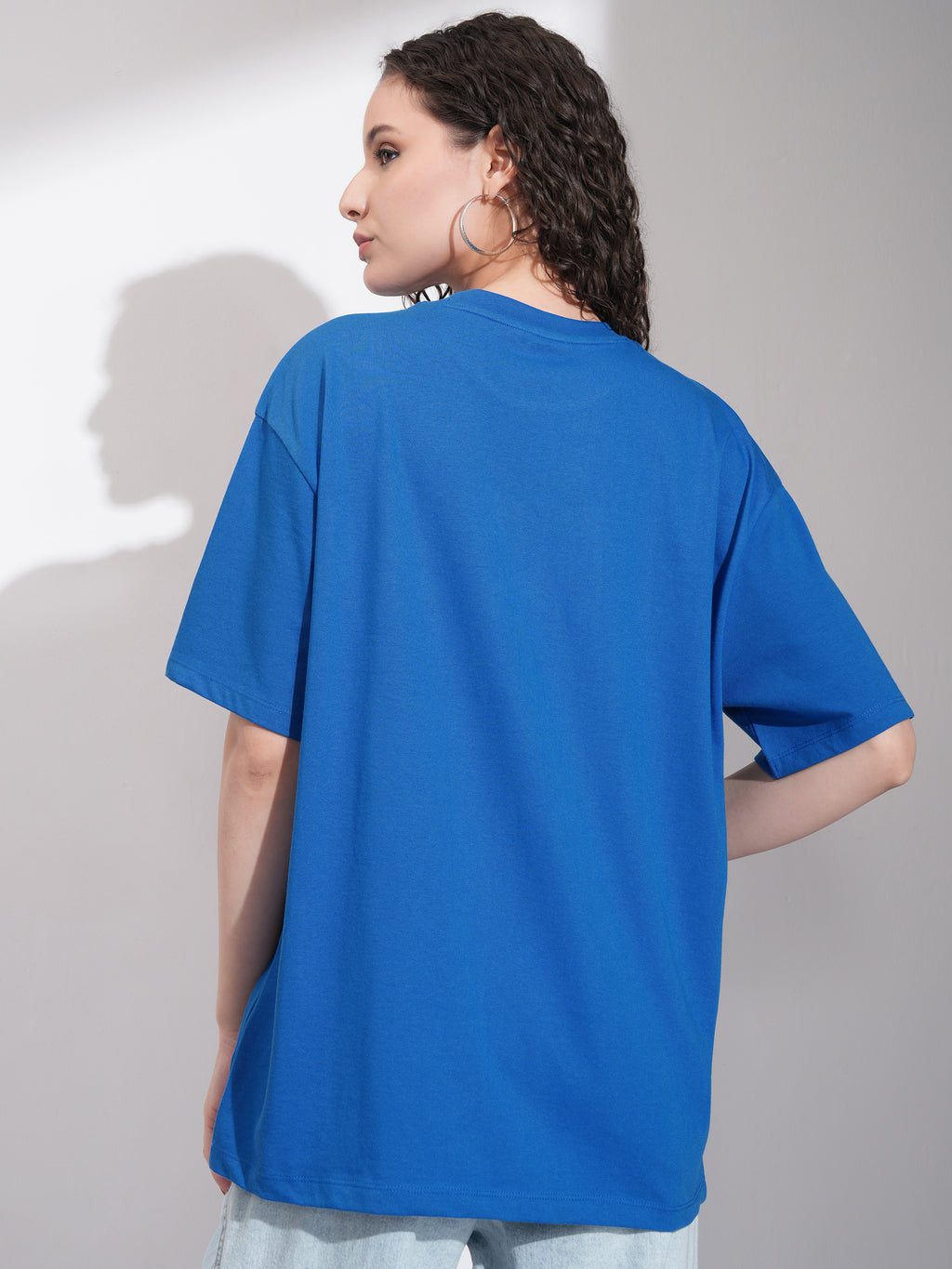 Tokyo Talkies Women Blue Embroidered Round Neck Oversized Fit T-Shirt - Blue - Image 3