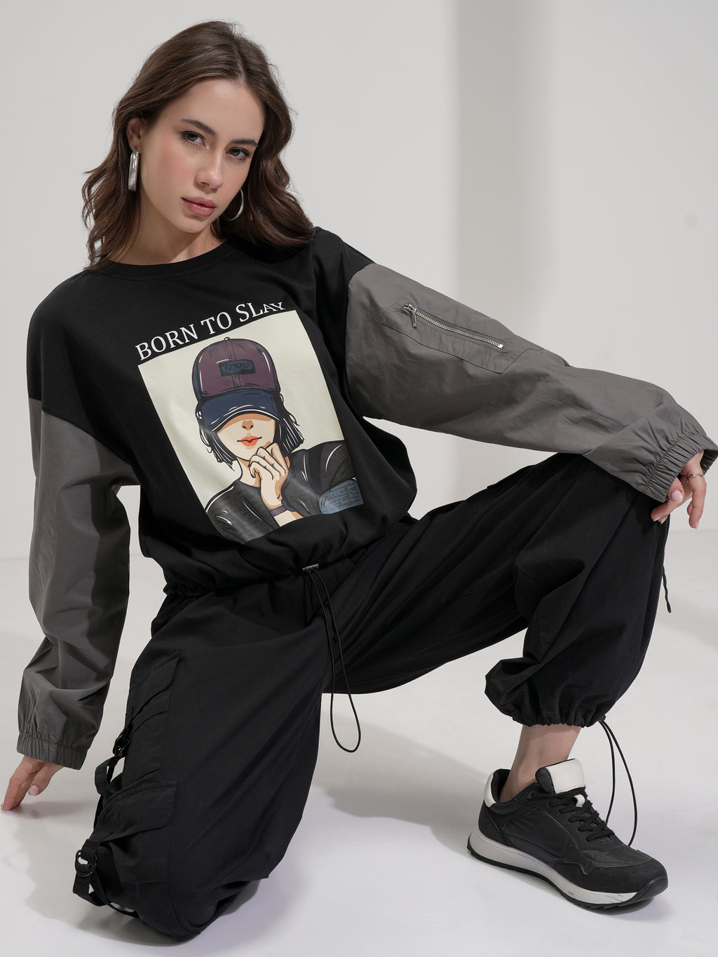 Tokyo Talkies Women Black Printed Round Neck Oversized Fit T-Shirt - Black - Image 2