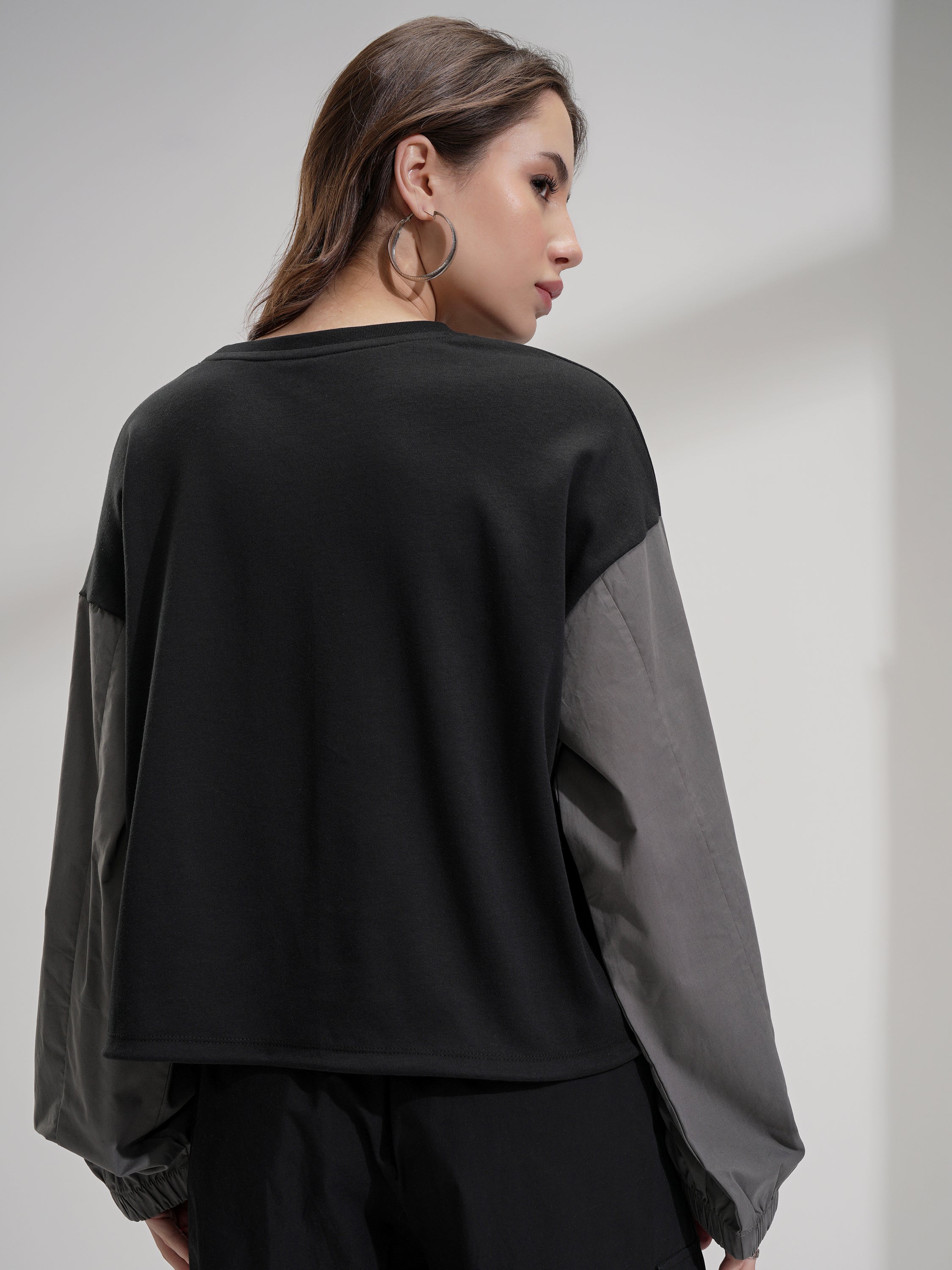 Tokyo Talkies Women Black Printed Round Neck Oversized Fit T-Shirt - Black - Image 3