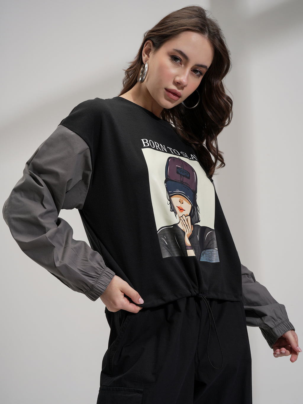 Tokyo Talkies Women Black Printed Round Neck Oversized Fit T-Shirt - Black - Image 6