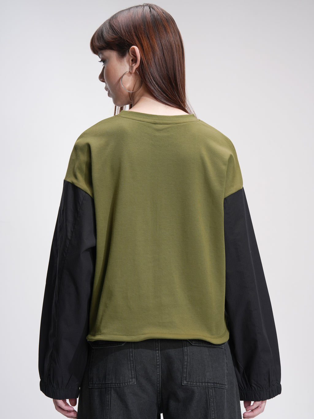Tokyo Talkies Women Olive Printed Round Neck Oversized Fit T-Shirt - Olive - Image 3