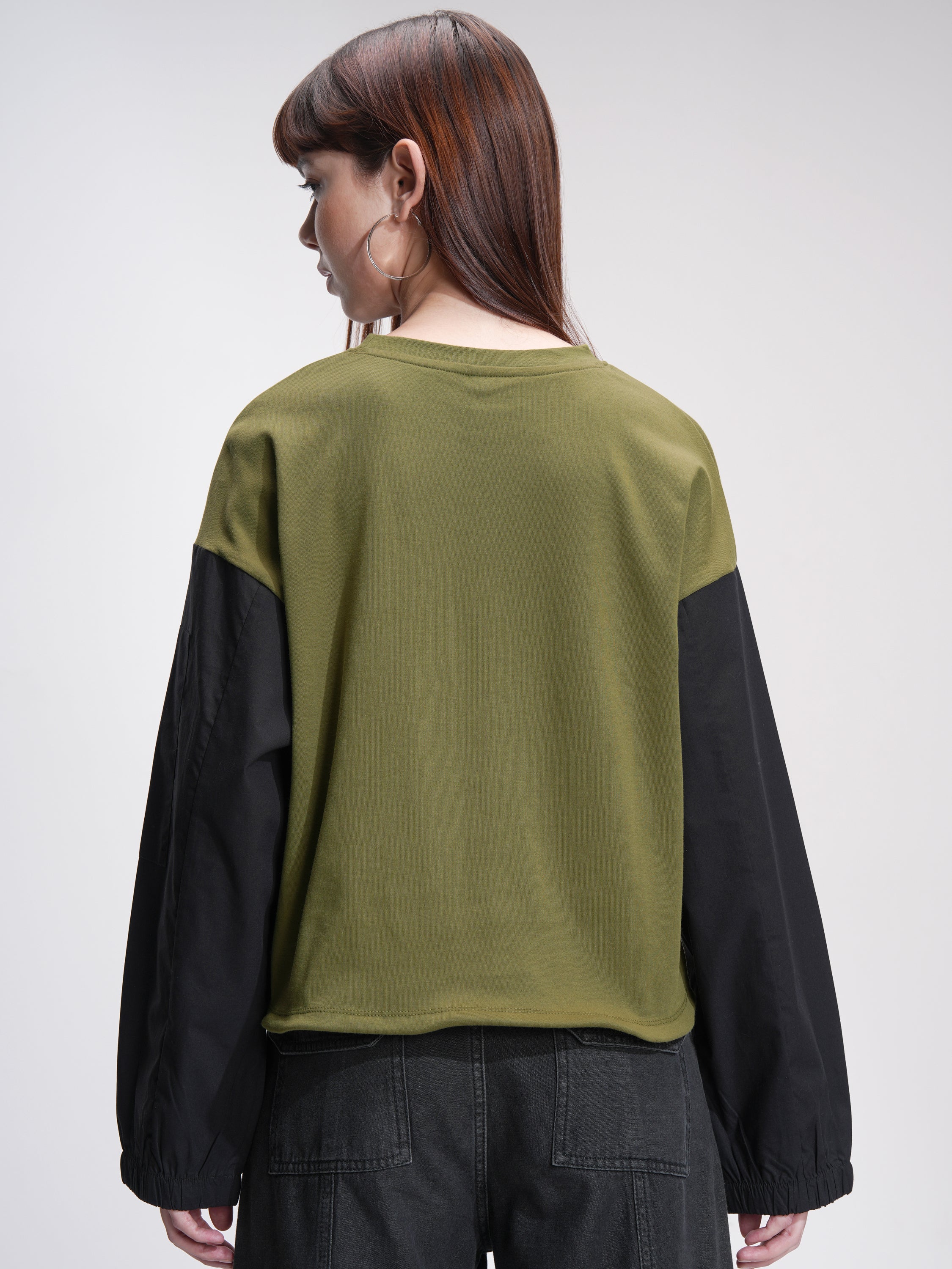 Tokyo Talkies Women Olive Printed Round Neck Oversized Fit T-Shirt - Olive - Image 3