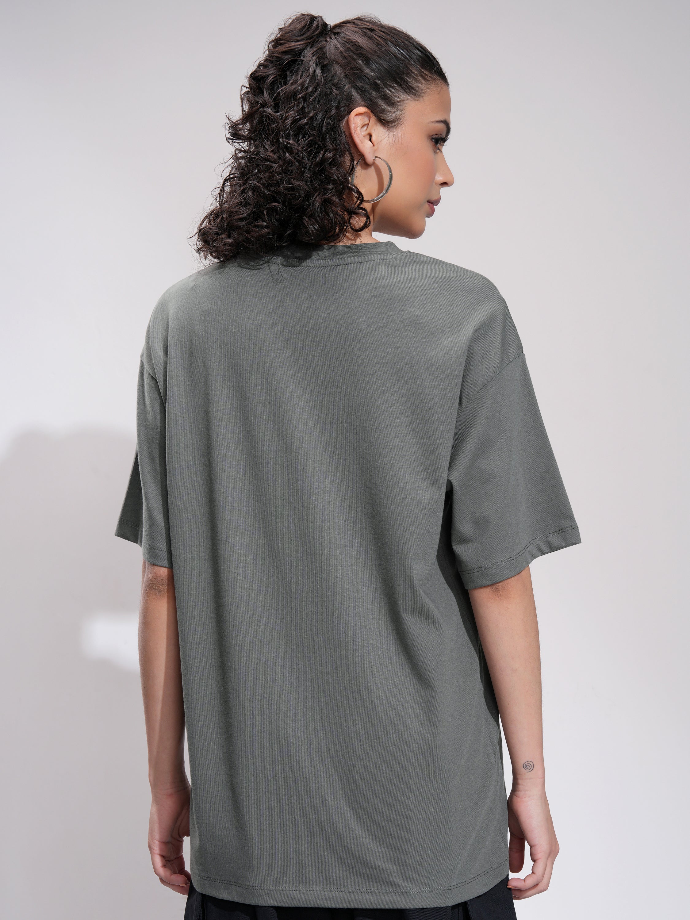 Tokyo Talkies Women Grey Printed Round Neck Oversized Fit T-Shirt - Grey - Image 3