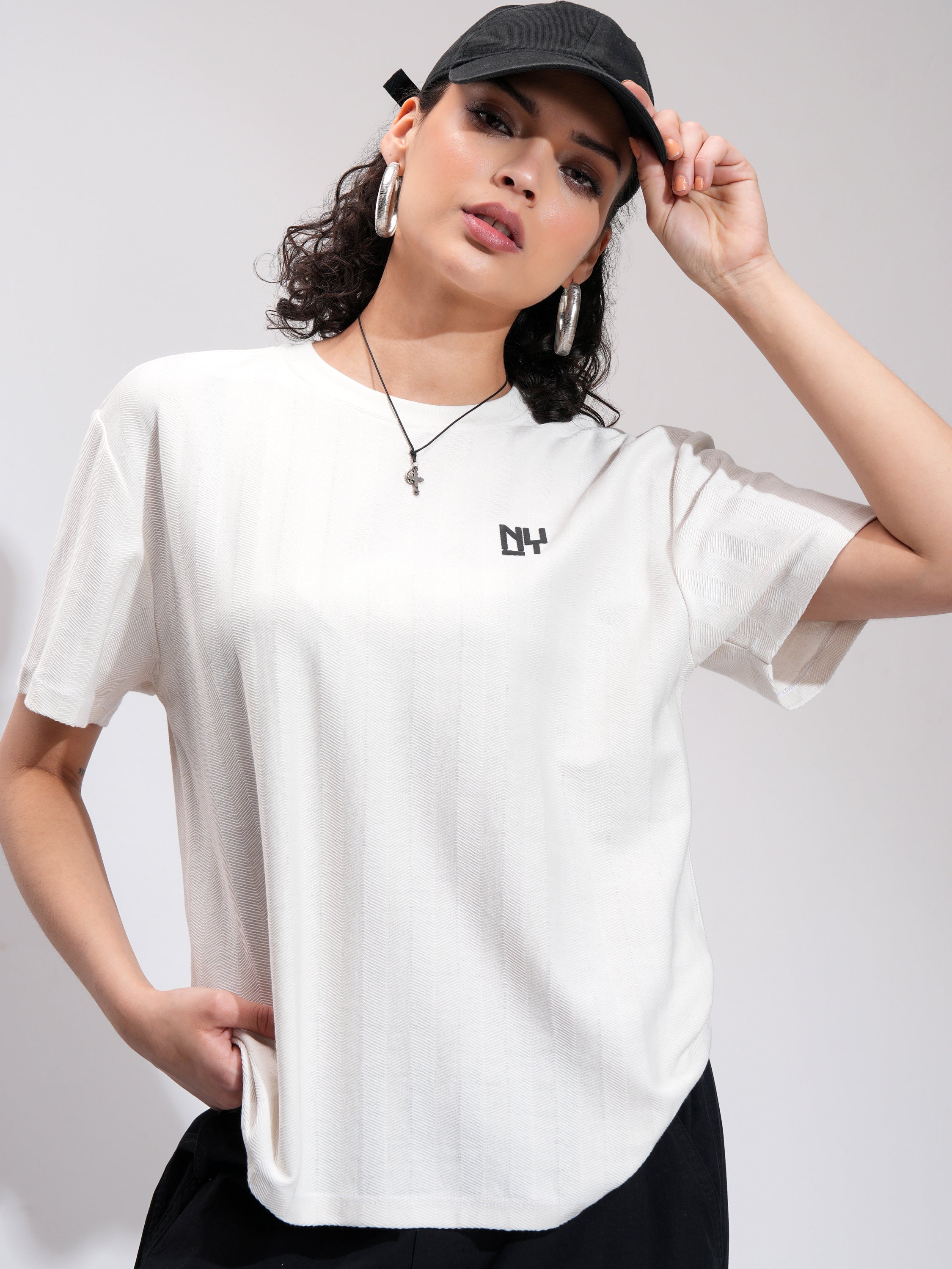 Tokyo Talkies Women White Printed Round Neck Oversized Fit T-Shirt - White - Image 1