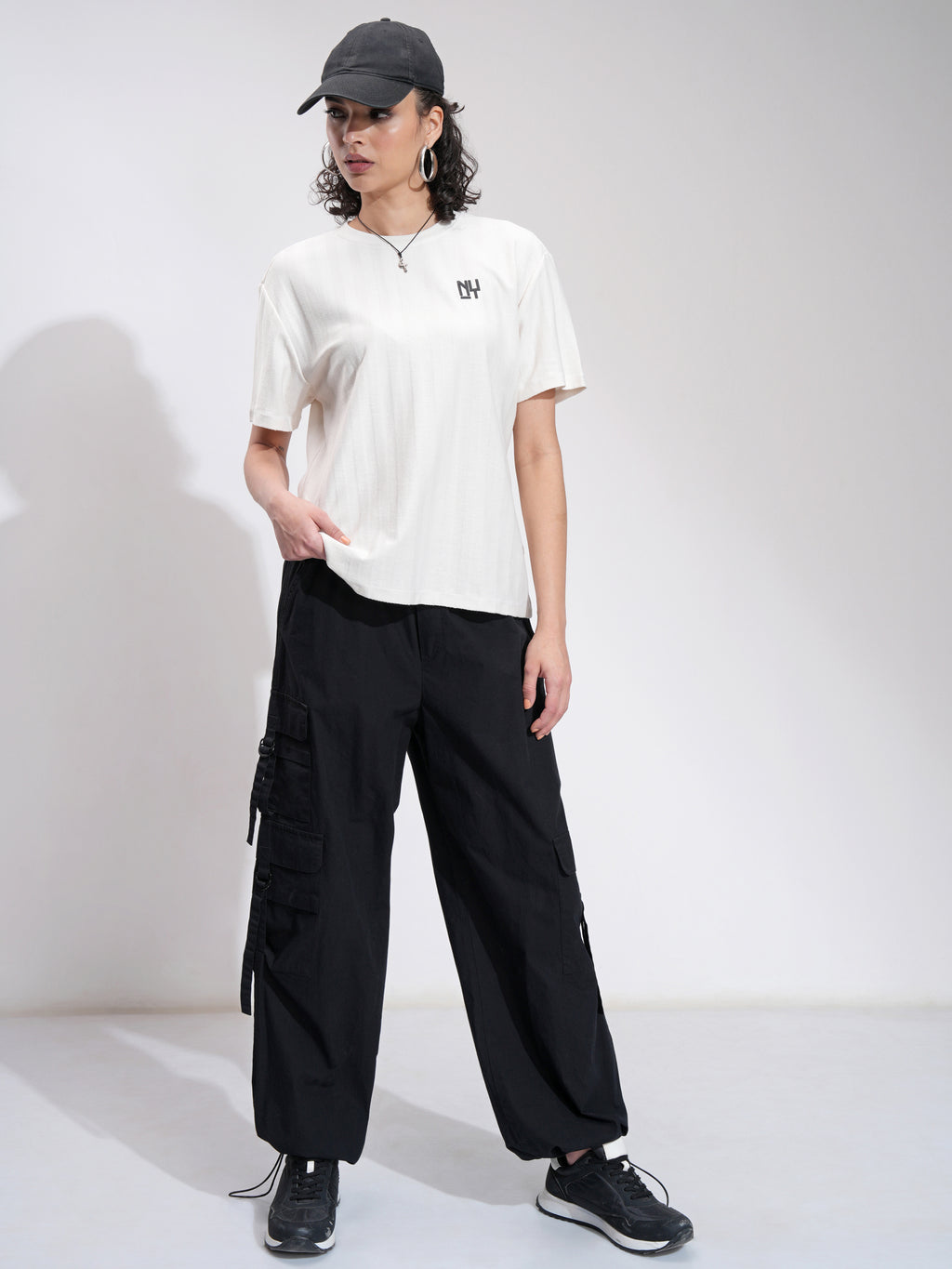 Tokyo Talkies Women White Printed Round Neck Oversized Fit T-Shirt - White - Image 2