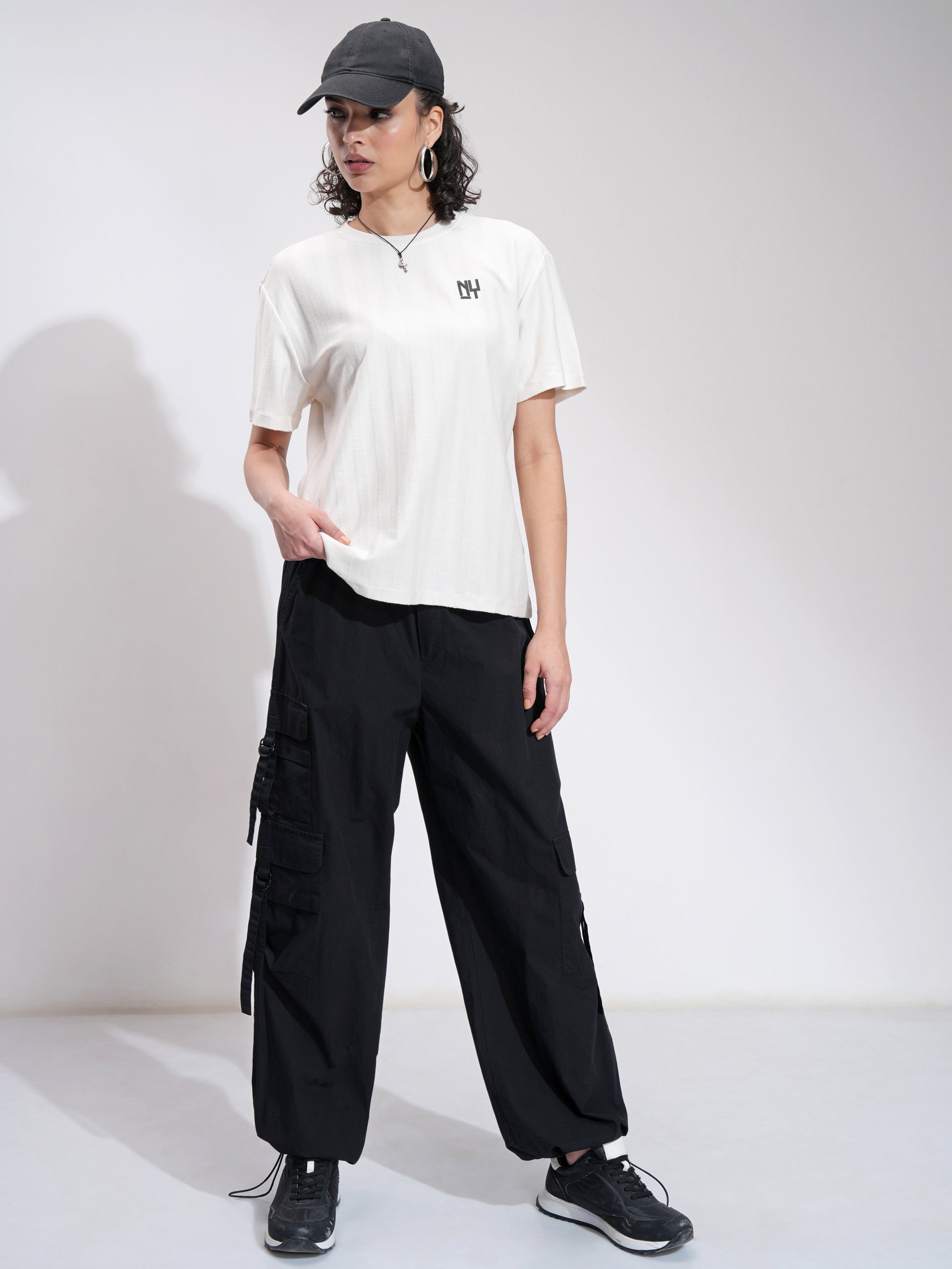 Tokyo Talkies Women White Printed Round Neck Oversized Fit T-Shirt - White - Image 2