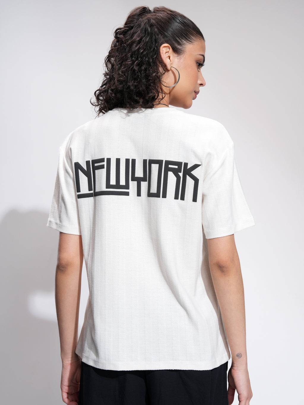Tokyo Talkies Women White Printed Round Neck Oversized Fit T-Shirt - White - Image 3